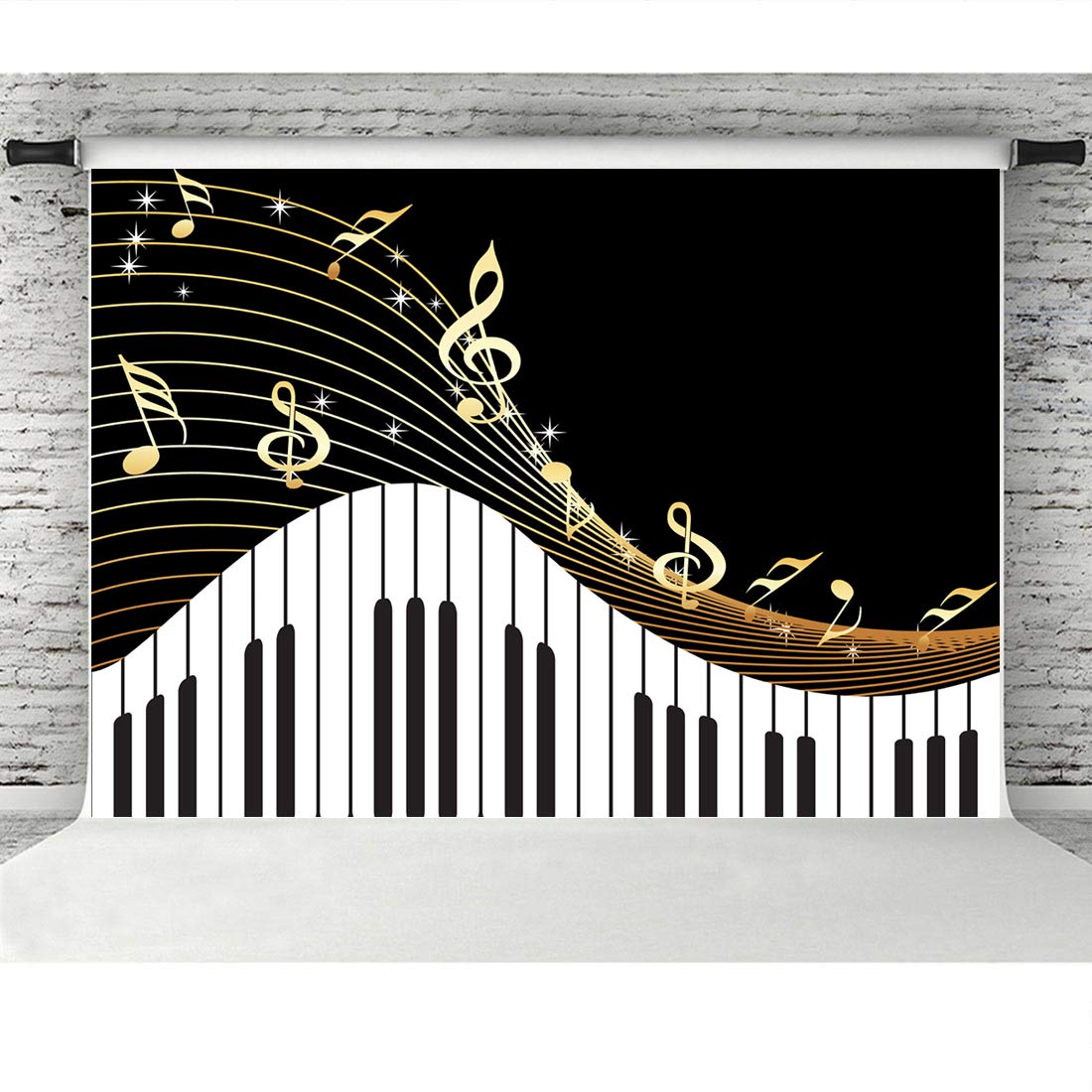 Piano Theme Backdrop For Photography Golden Musical Notes And Piano Keyboard Background For Kids Birthday Party Art Studio Photo