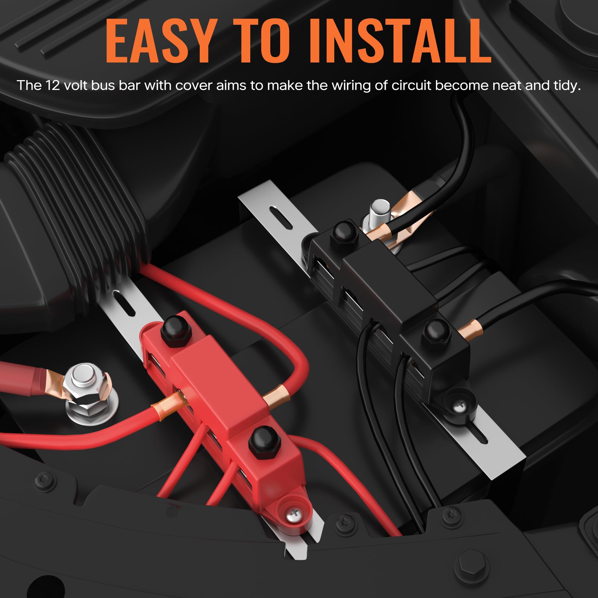 Joinfworld 400A Power Distribution Block 12V Bus Bar With 4 X 5/16' (M8) Studs Battery Copper Bus Bar 48V Dc Marine Terminal Block For Automotive Car Solar   Negative&Positive