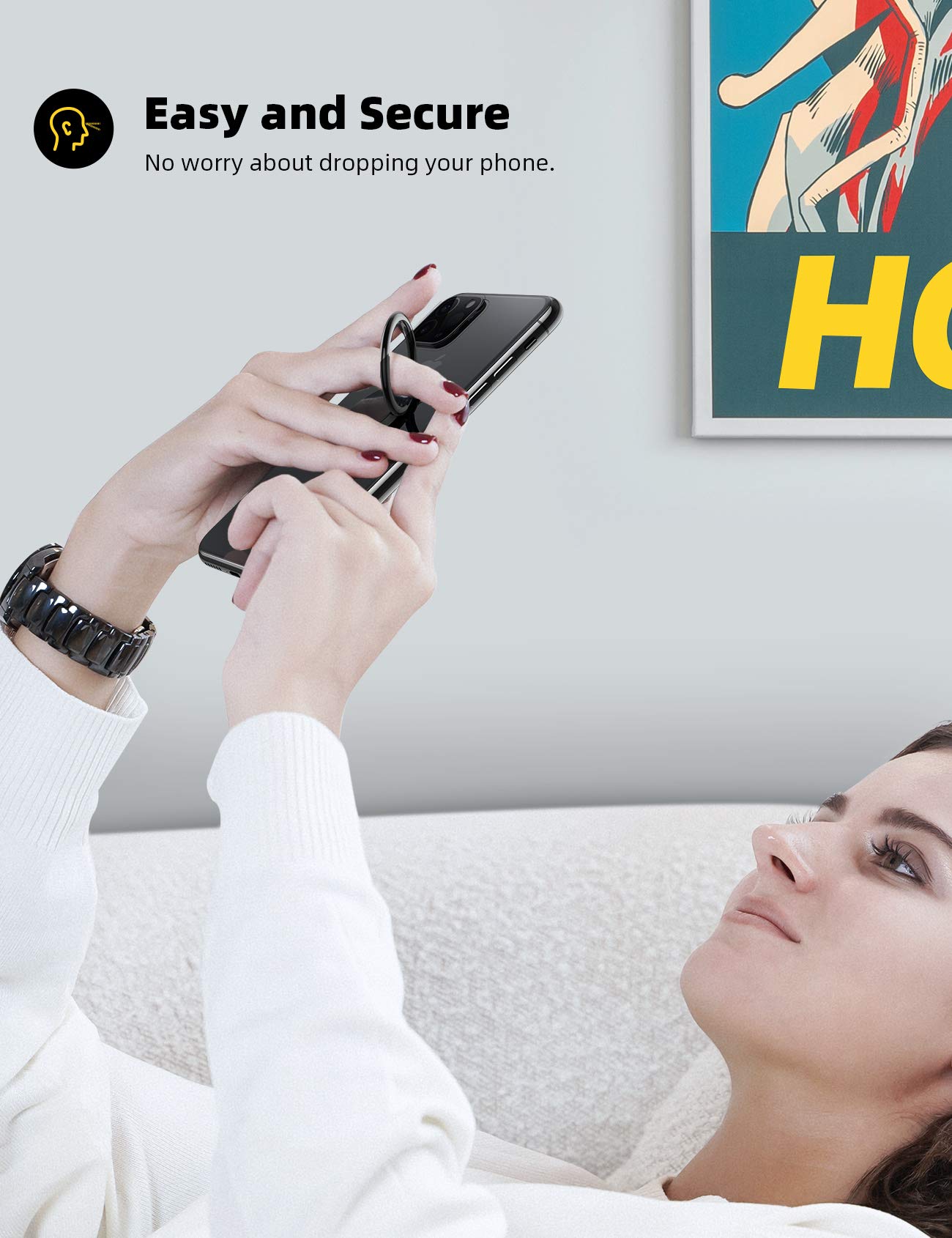 Lamicall Phone Ring Holder Finger Grip Stand   Cell Phone Kickstand, 360� Rotation Polished Metal Grip for Magnetic Car Mount, Compatible with iPhone 16/15/14/13/12/11 Pro Max, Smartphone Accessories