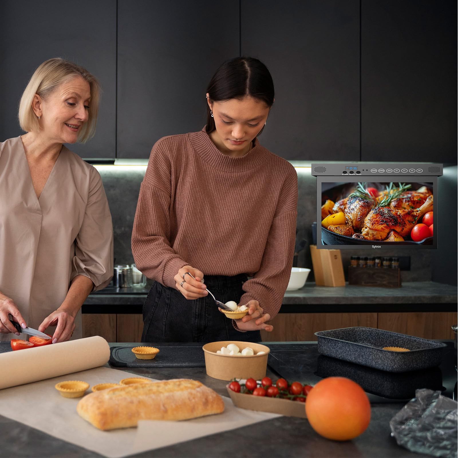 Sylvox 15.6'' Flip Down Smart Tv Under Cabinet Google Tv Supports 360 Degree Rotation Wifi & Wireless Connection, Storage Design