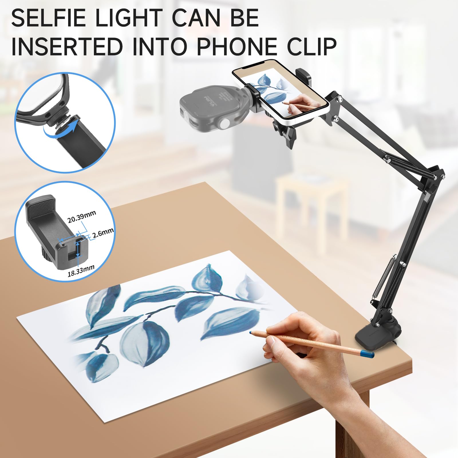 Aihome Phone Holder For Bed Laying Down, Flexible Overhead Mount Cell Phone Stand Lazy Bracket Mount Long Arms Clamp Clip For Of