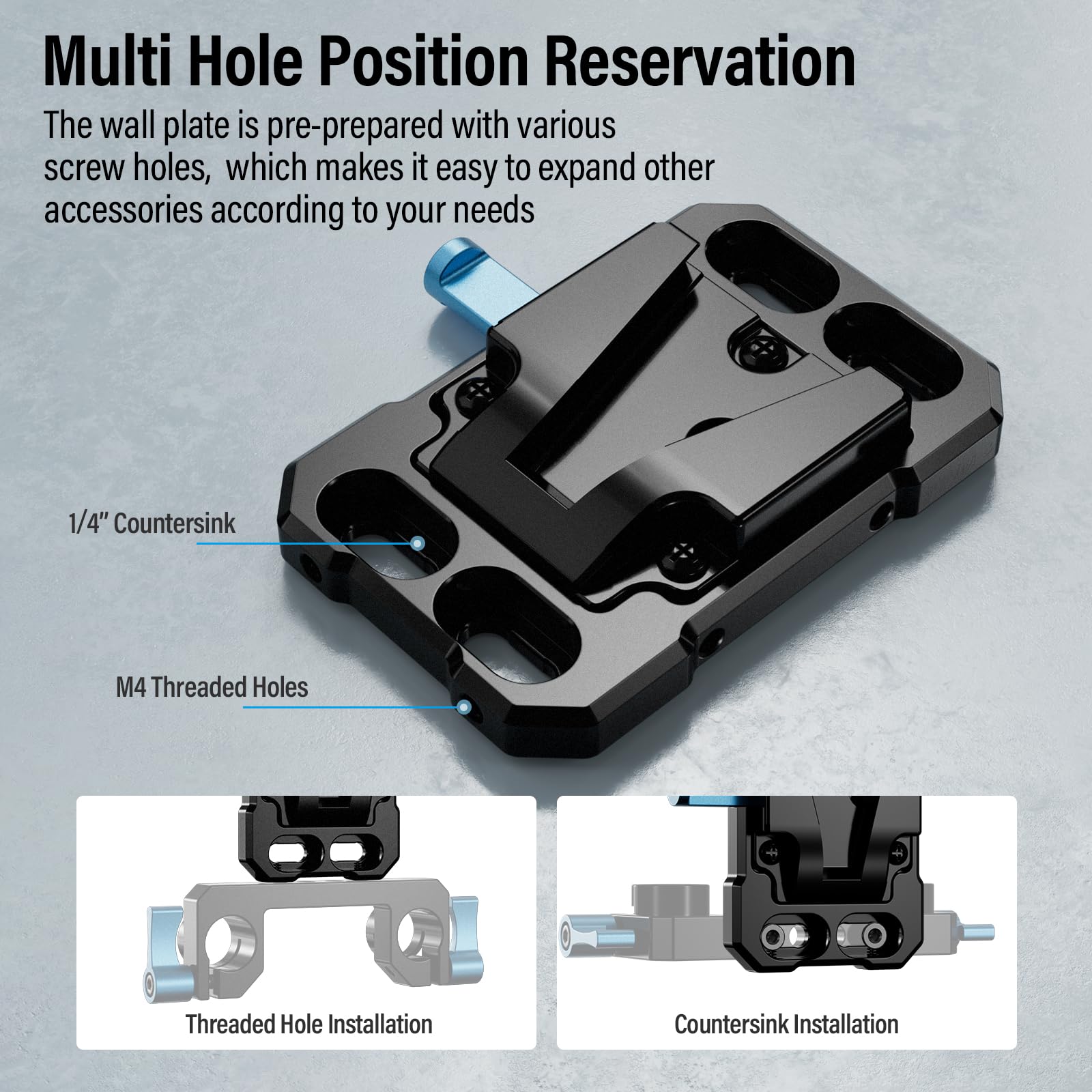 Sirui Mini V Mount Battery Plate, Small V Mount Adapter With 1/4', 3/8', M4, And M3 Multi Threads, Sc Vm B
