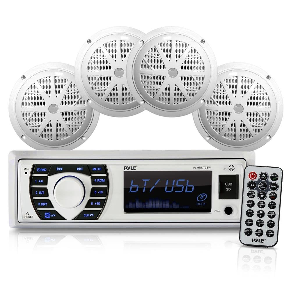 Pyle Marine Radio Receiver Speaker Set 12V Single Din Style Bluetooth Compatible Waterproof Digital Boat In Dash Console System 