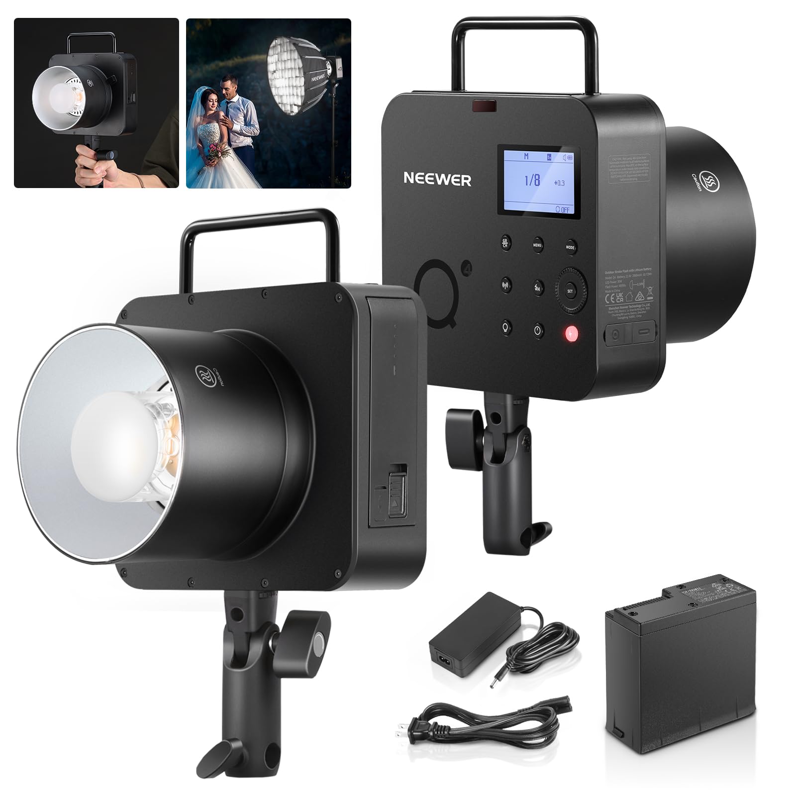 Neewer Q4 400Ws 2.4G Ttl Outdoor Studio Flash Strobe (New Look),1/8000 Hss 2800Mah Battery Powered Photography Monolight Speedli
