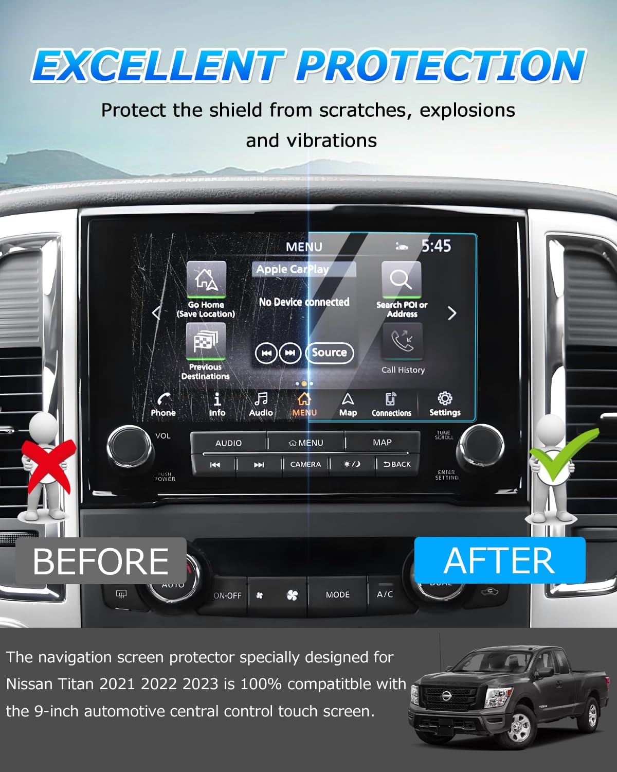 Autorder 2Pcs Screen Protector For 2021 2022 2023 2024 Nissan Titan Accessories 9 Inch Tempered Glass 9H Navigation Touchscreen