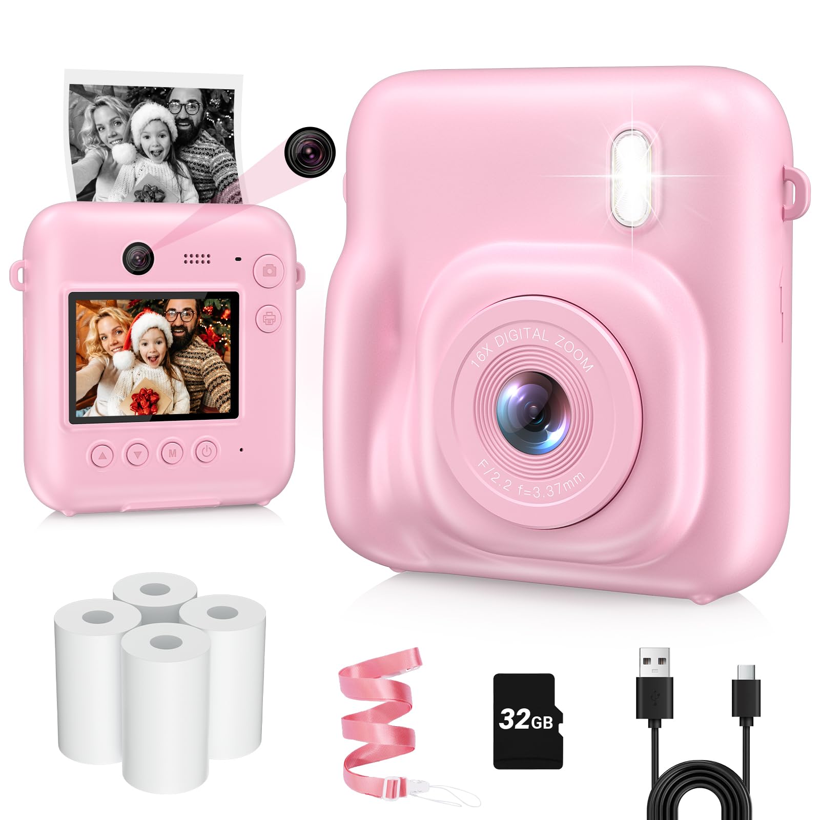 Kids Camera Instant Print, Dual Lens 48Mp Digital Camera For Christmas Birthday Gifts, 1080P Selfie Instant Cameras For Kids Wit