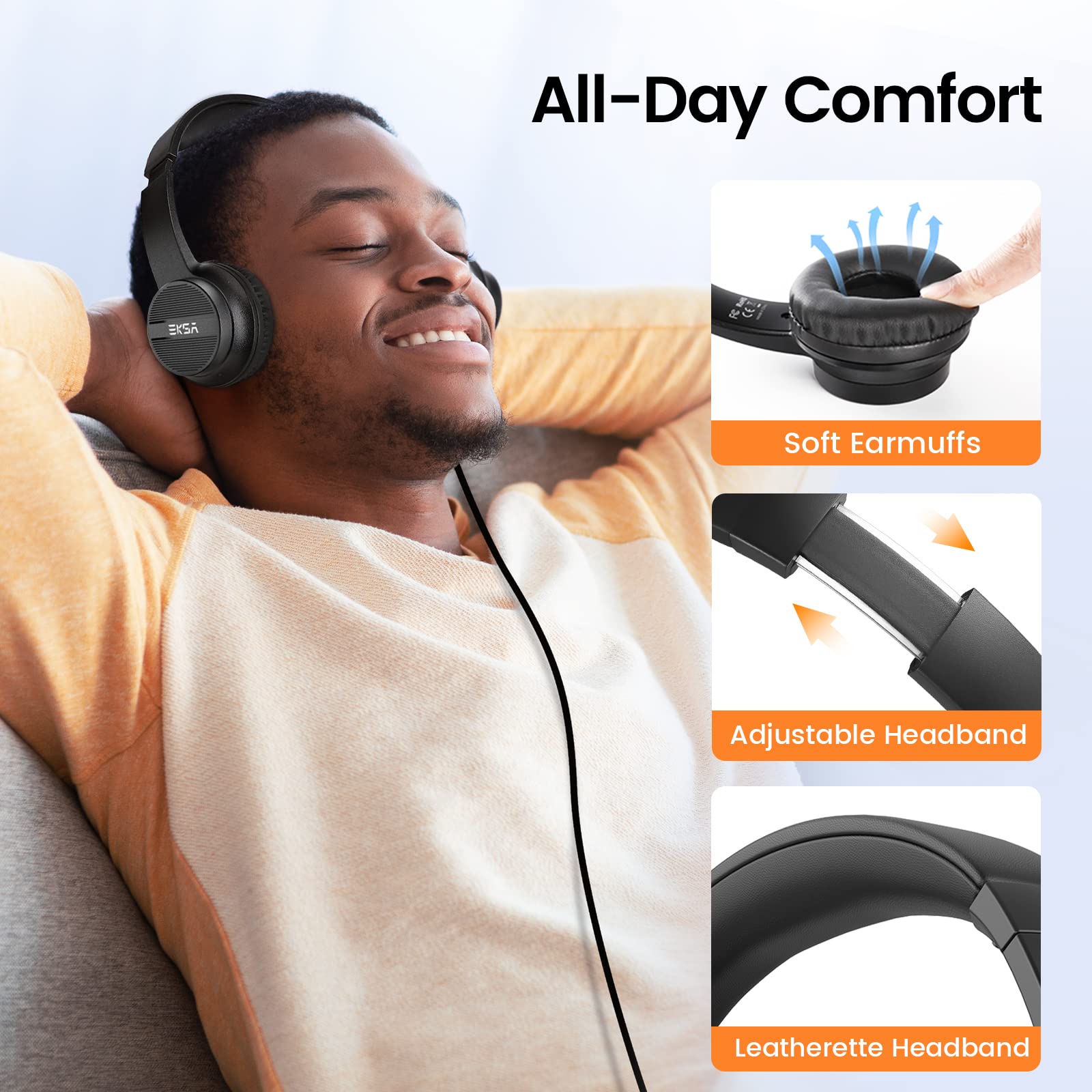 Headset With Microphone For Pc Laptop, Usb Wired Computer Headset With Volume & Mic Mute Controls, Lightweight All Day Comfort E