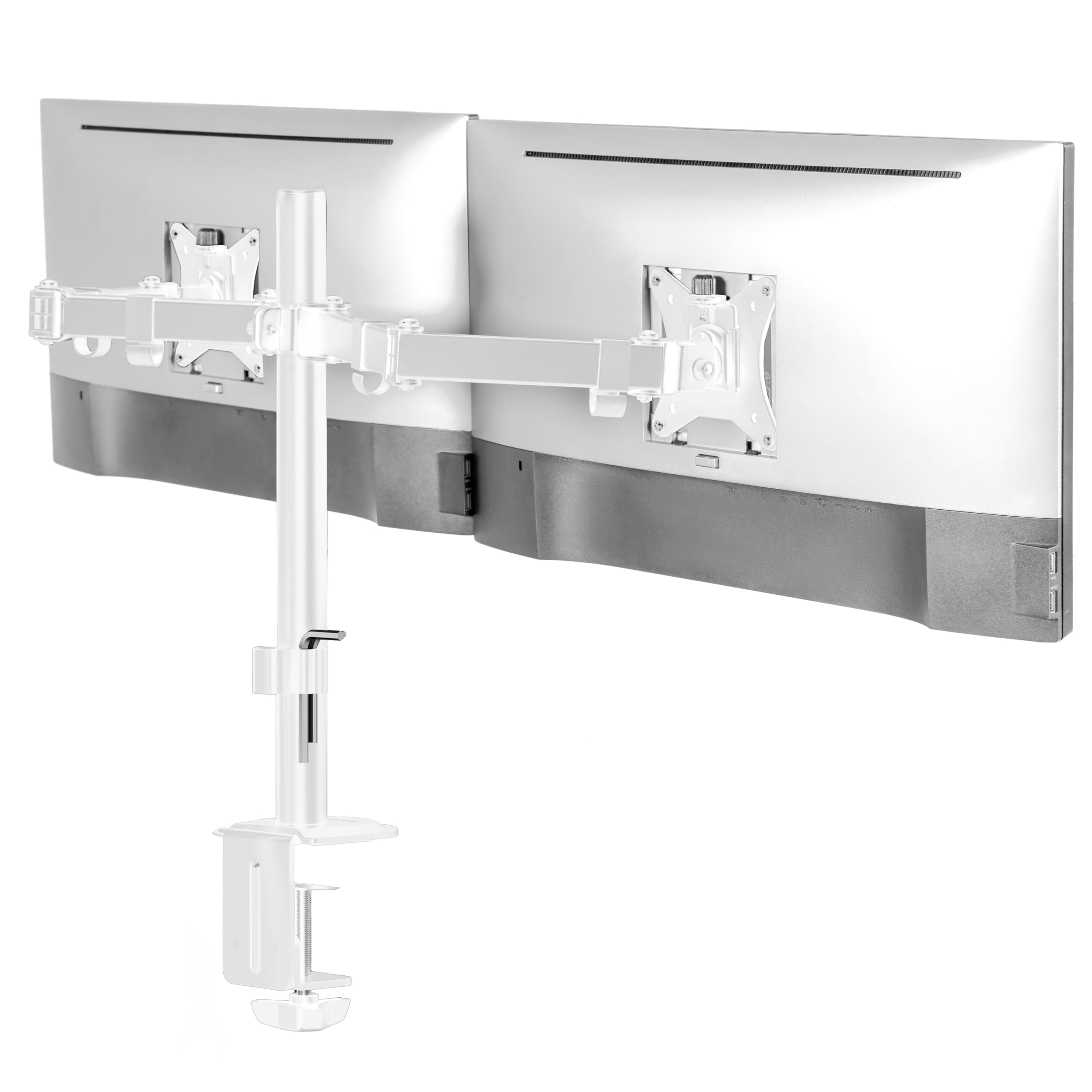 Mount It! Dual Monitor Mount for Desk, Adjustable Tilt Swivel on Double Monitor Mounts for Screens up to 32�, Dual Monitor Arms for 2 Monitors, VESA 75x75 and 100x100 C clamp & Grommet in White