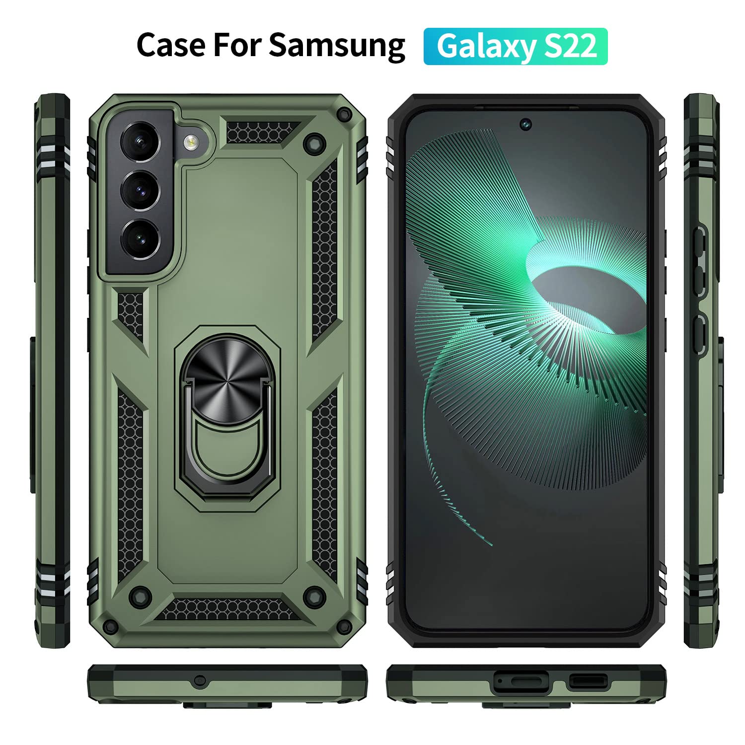 Addit Phone Case For Samsung S22 Case Samsung Galaxy S22 Phone Case, Military Grade, Heavy Duty, With Ring Holder Stand, Support