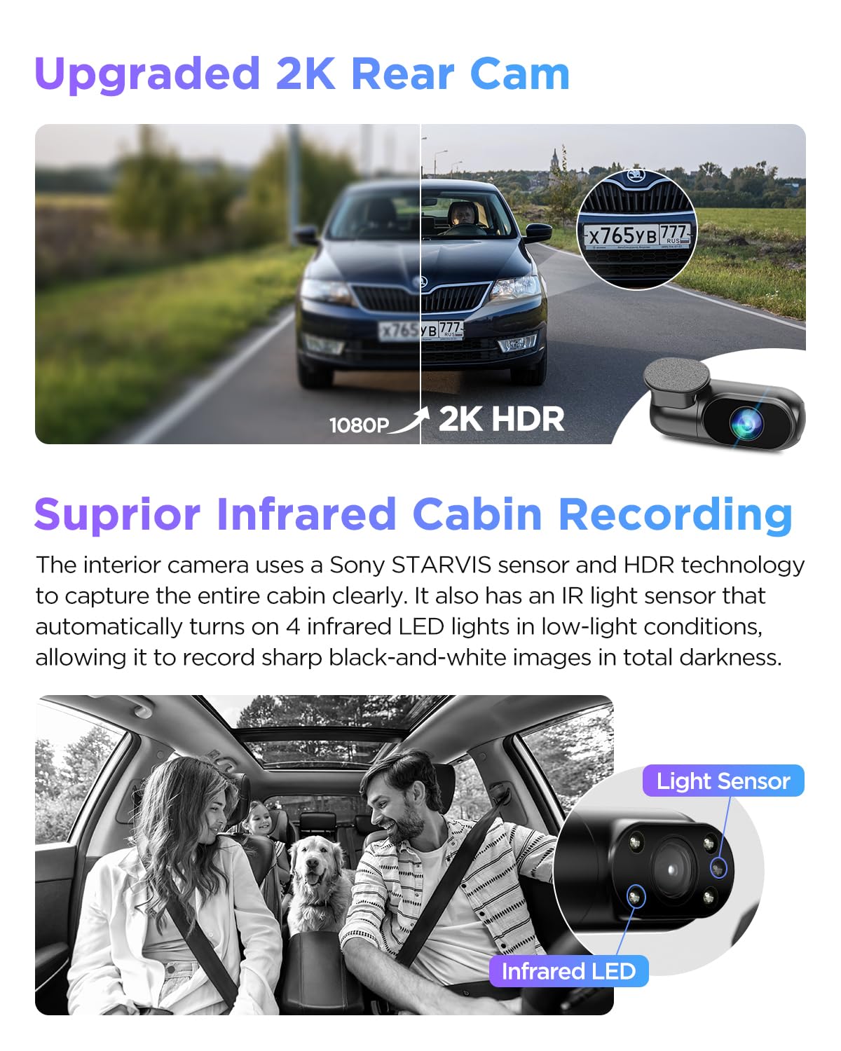 Viofo A229 Pro 3 Channel 4K Hdr Dash Cam, Dual Starvis 2 Sensors Imx678 & Imx675, 4K+2K+1080P Front Inside And Rear Triple Car C