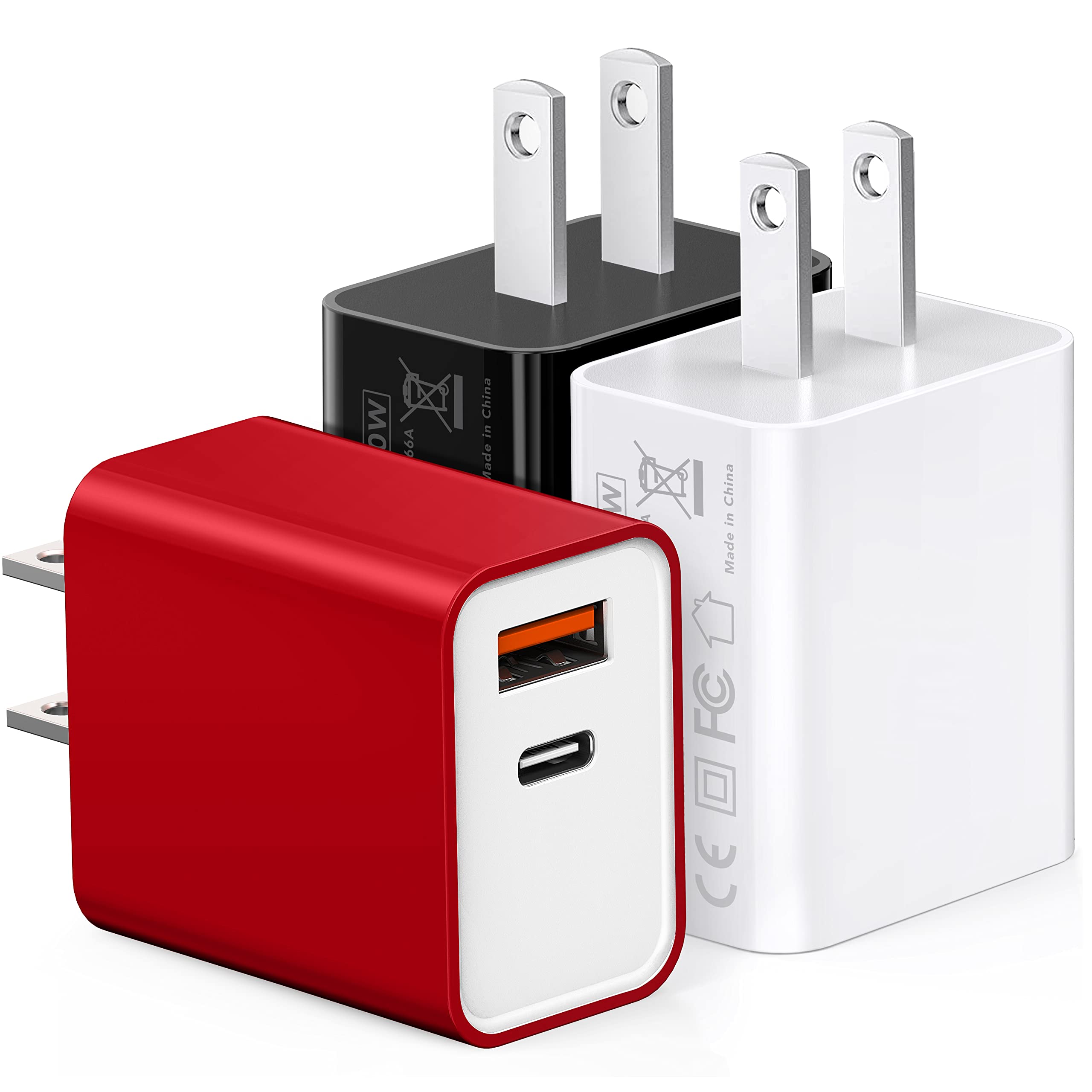 3 Pack 20W Pd Usb Charger, Dual Port Usb C Wall Charger Plug In Block Station Type C Box Supper Fast Charging Brick For Iphone,