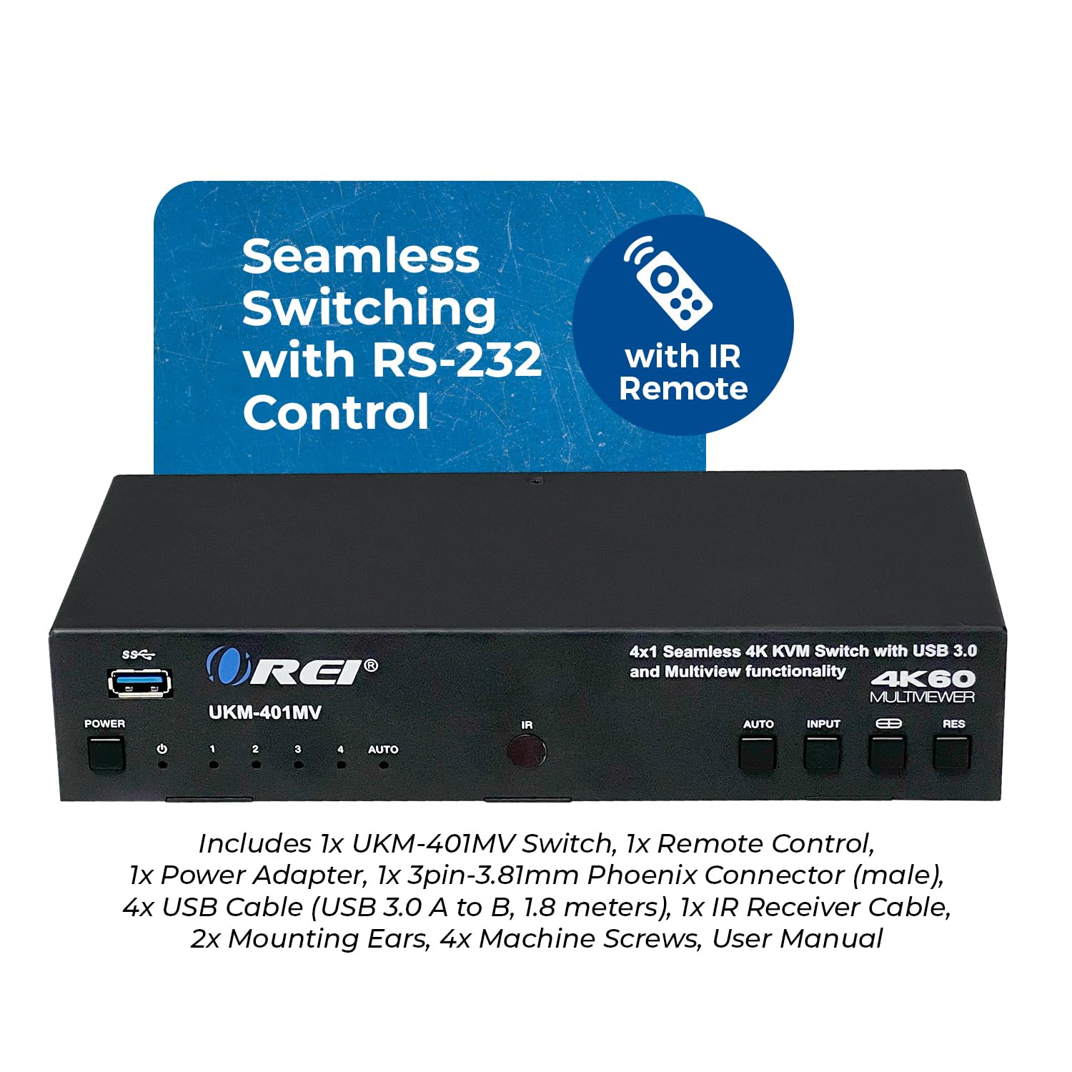 4X1 Kvm Hdmi Seamless Switch Multiviewer By Orei, Share Multiple Devices, Pc, Computers, Phones, Gaming On One Display Monitor,