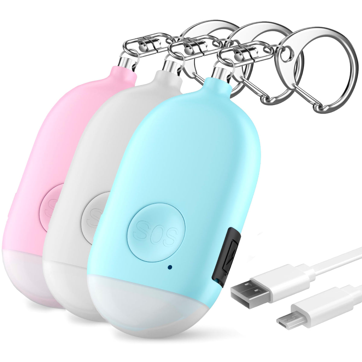 Rechargeable Personal Keychain Alarm   3 Pack 130 Db Loud Self Defense Emergency Siren Song With Led Flashlight   Sos Safety Pro