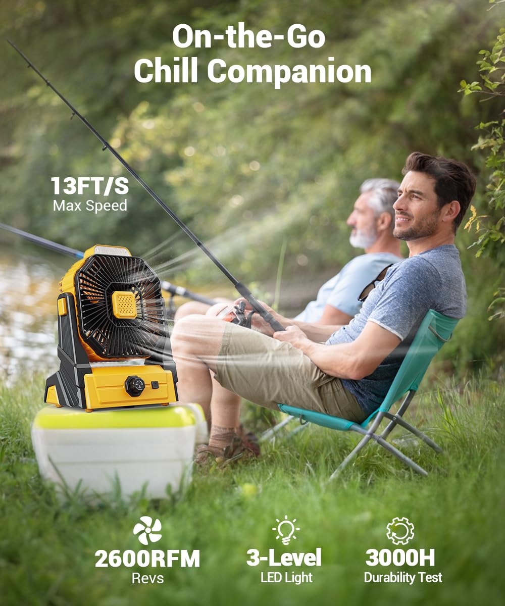 Kopbeau Portable Camping Fan With Lights, 20000Mah Rechargeable Battery Operated Fan, Battery Powered Outdoor Beach Tent Fan Wit