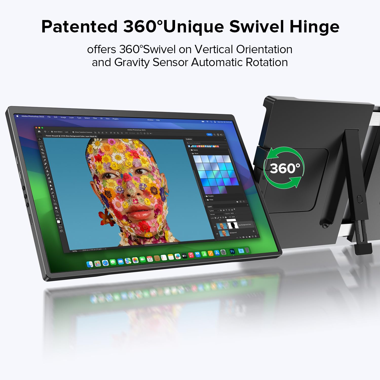 Uperfect Laptop Screen Extender, 2K 14'' 360Unique Swivel Hinge W/ 180 Automatic Rotation, 2240X1400 Qhd Ips Portable Monitor Fo