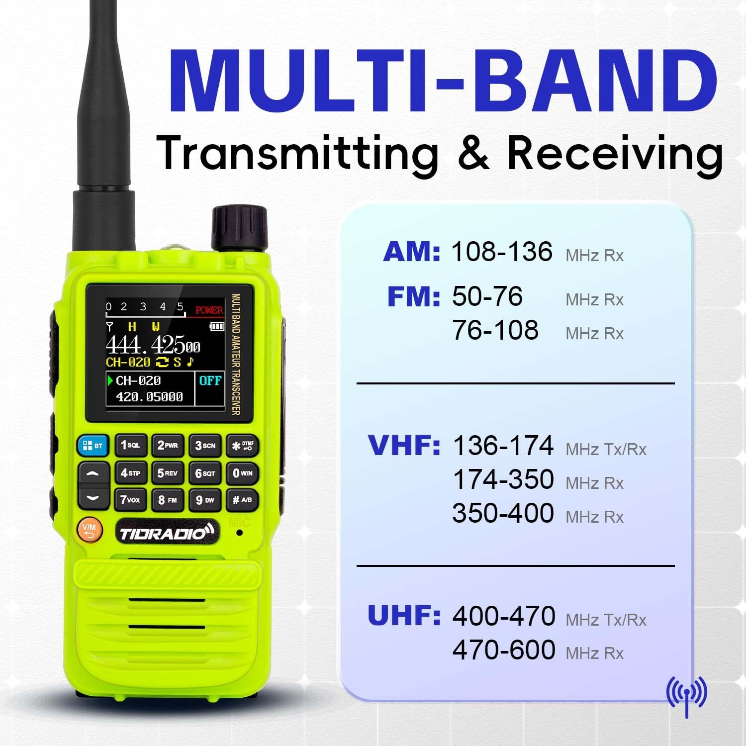 Tidradio Td H3 Ham Radio Multi Band Long Range 2 Way Radio With Airband & Td 771 Long Antenna,Usb C Programming & Charging,2500M