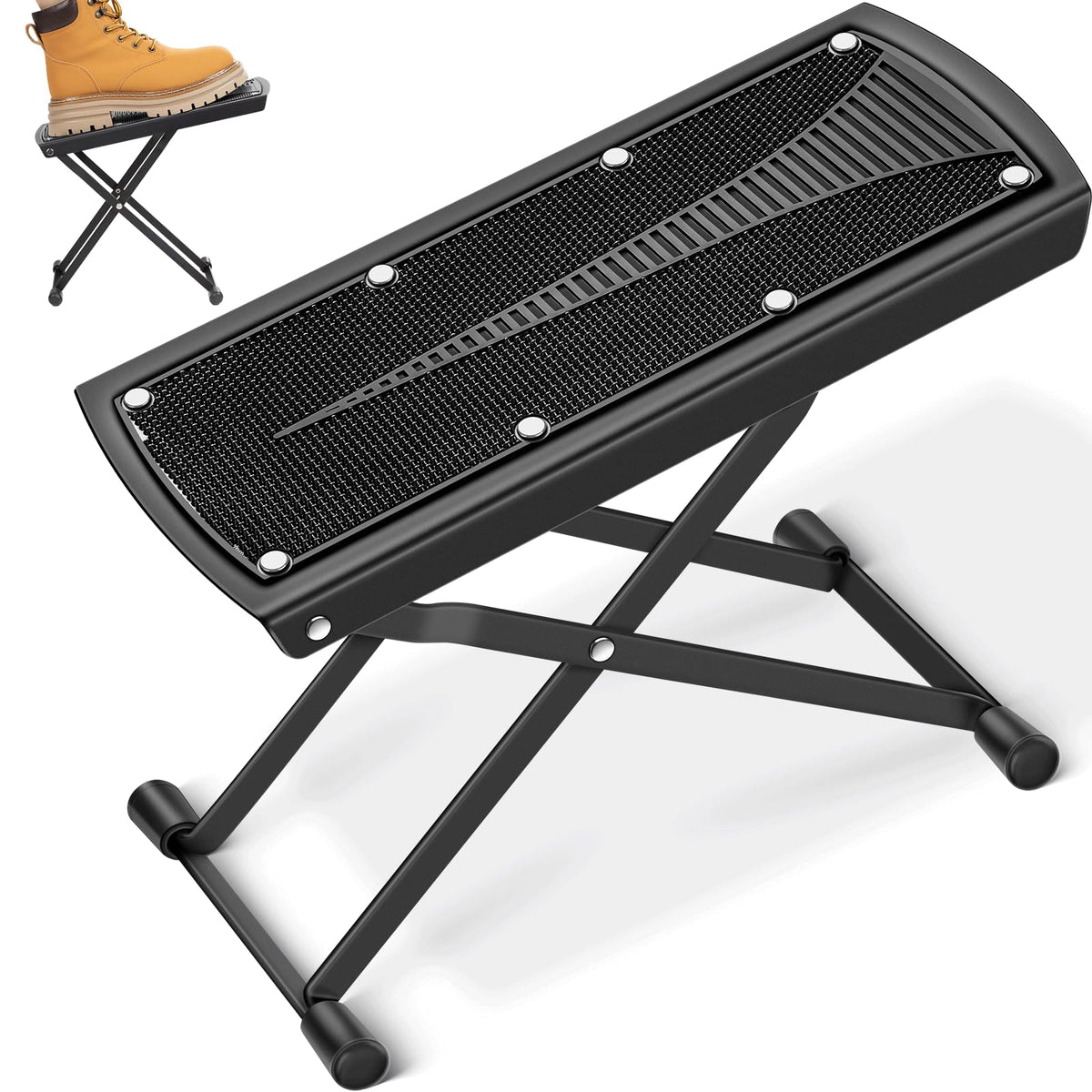 CAHAYA Guitar Foot Stool: 6 Position Height Guitar Foot Rest Folding Extra Stable Foot Rest Stool with Rubber Feet and Non-Slip 