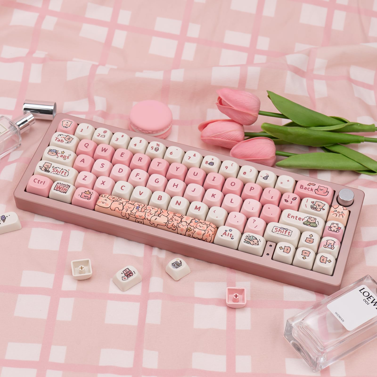Coomickey Pbt Keycaps, Pink Cute Keycaps, Moa Keycaps Dye Sublimation, 131 Key Custom Keyboard Keycaps Set For 61/64/68/84/87/10