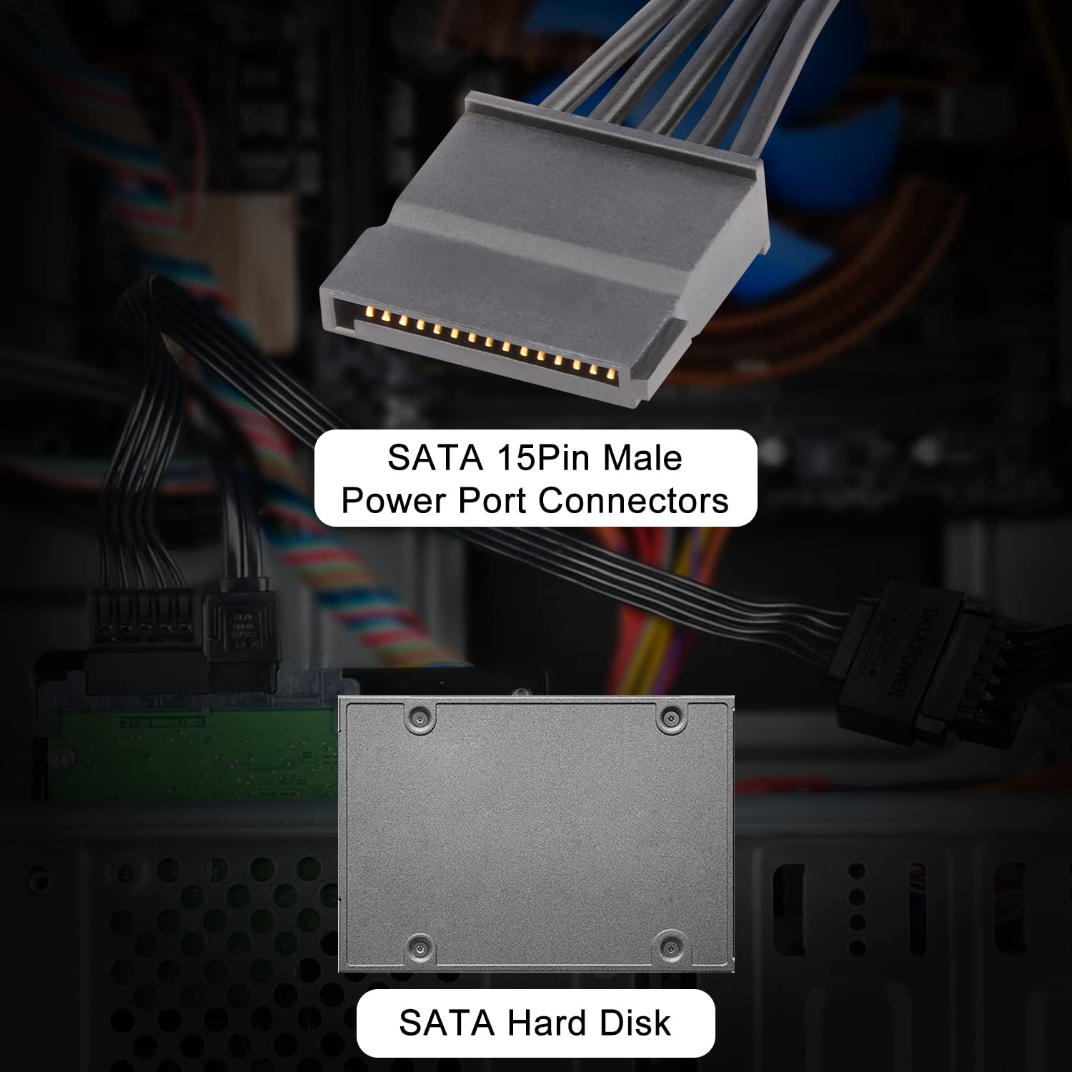 J&D 15 Pin Sata Power Extension Cable (3Pack), Sata Male To Female Cable, Sata Power Cable Extension, 10 Inch, Black (3 Pack)