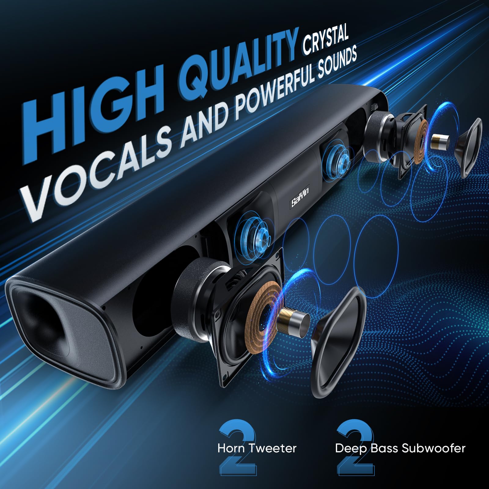 Sound Bar For Smart Tv - 50W Powerful Tv Sound Bar With Crystal Clear Dialogue & Enhanced Bass | 17-Inch Compact Soundbar For Tv