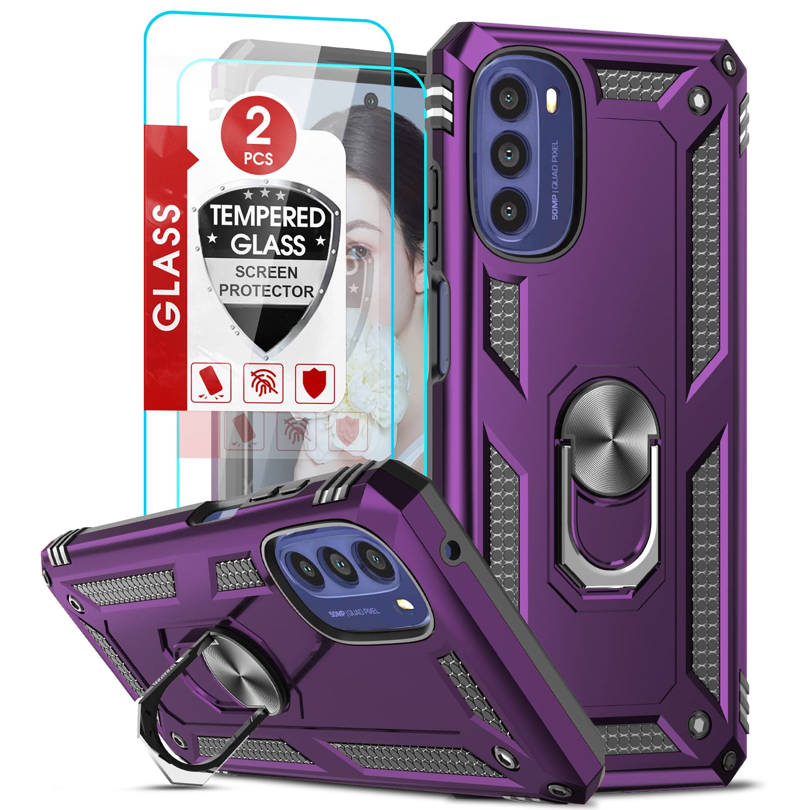 LeYi for Motorola Moto G 5G 2022 Case: with 2 Pcs Tempered Glass Screen Protector for Girls Boys, Heavy Duty Shockproof Case wit