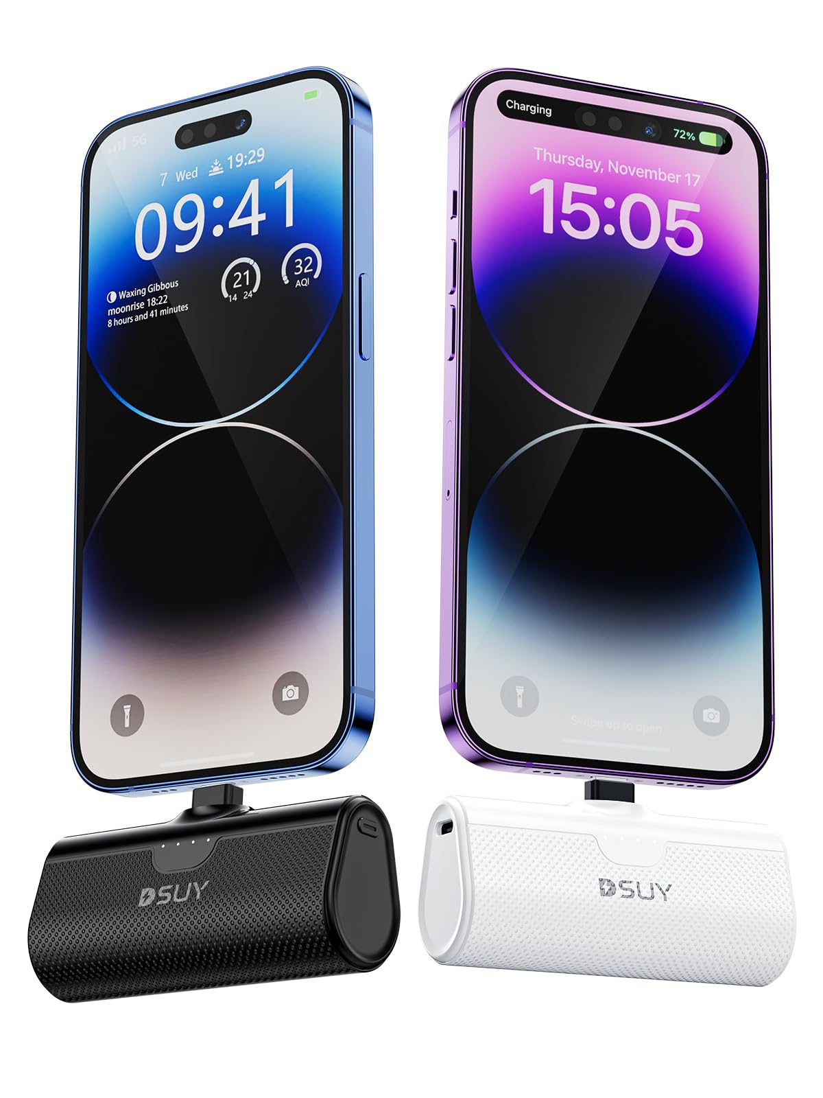 Dsuy Small Portable Charger For Iphone 2 Packs 5000Mah With Built In Cable, Mfi Certified Power Bank External Battery Pack Compa