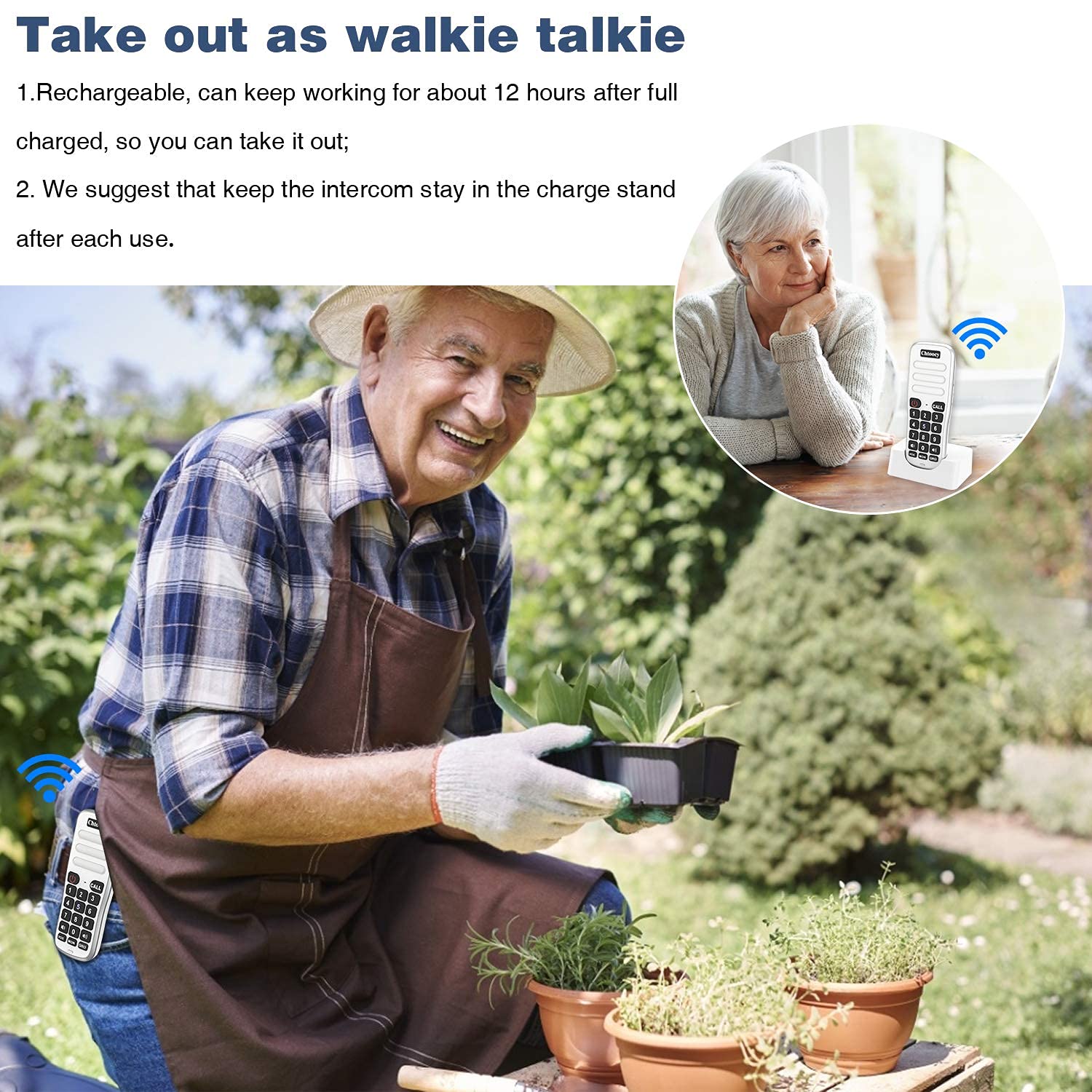 Intercoms Wireless For Home 1 Mile Range 10 Channel, Chtoocy Rechargeable Wireless Intercom System For Home Business Office, Handheld Home Room To Room Communication System (3 Packs, White)