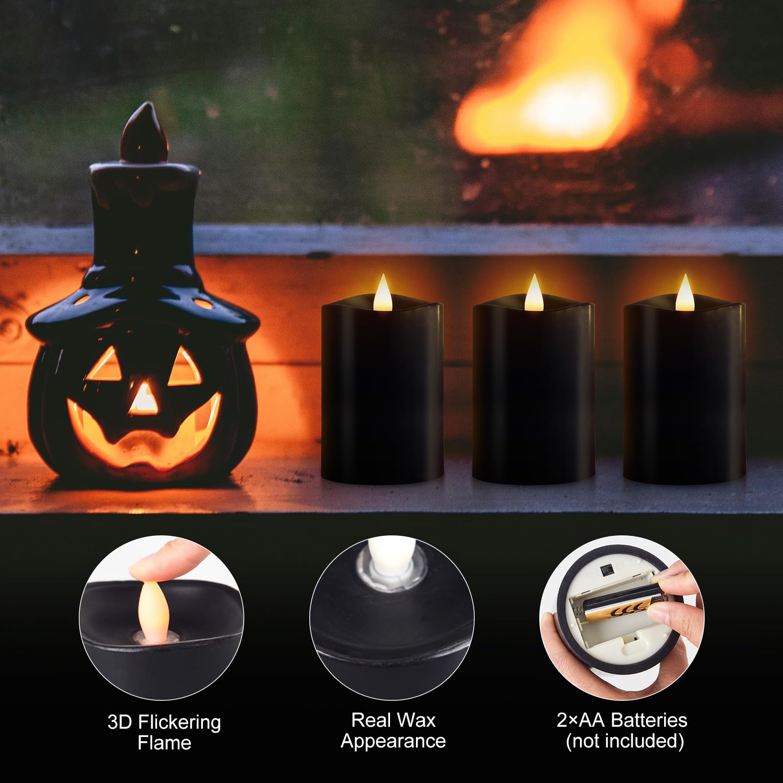 Milysoek 3X4 Flickering Flameless Candles Set Of 3,Real Wax Pillar Led Candles Flickering,With Timer,4 Inch Flameless Candles Wi