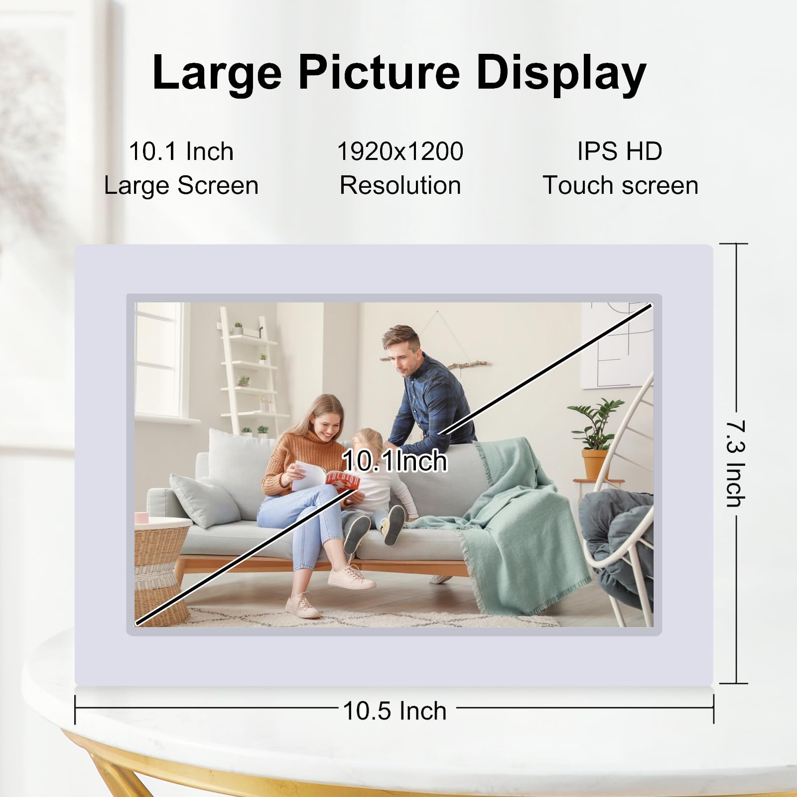10.1 Inch Wifi Digital Picture Frame, 1920 * 1200 Ips Touch Screen Hd Display Smart Digital Frame With 16Gb Storage, Auto Rotate