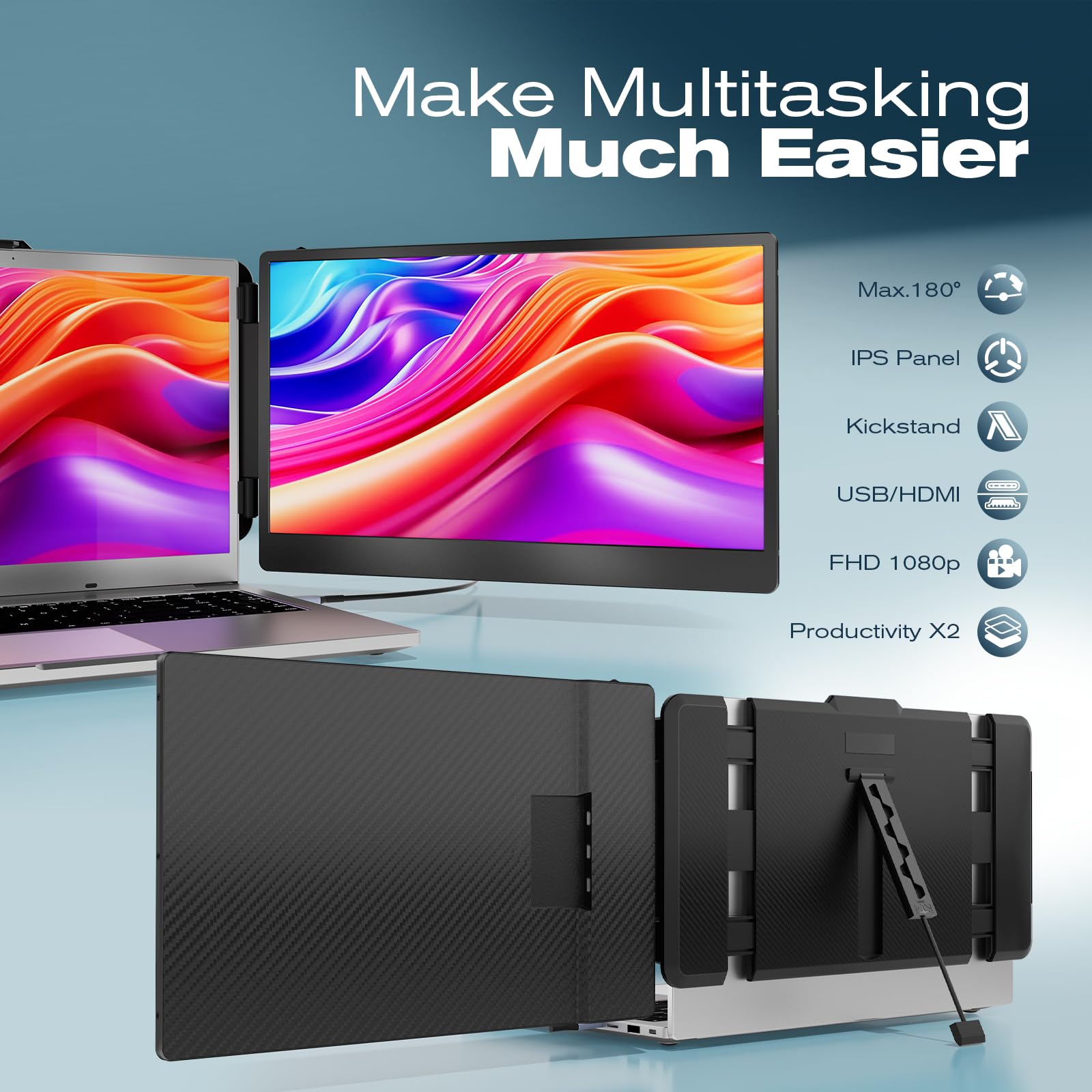 Teamgee Laptop Screen Extender, 14'' Fhd 1080P Ips Portable Monitor For Laptop, Built In Stand/Speaker, Dual Screen Monitor For