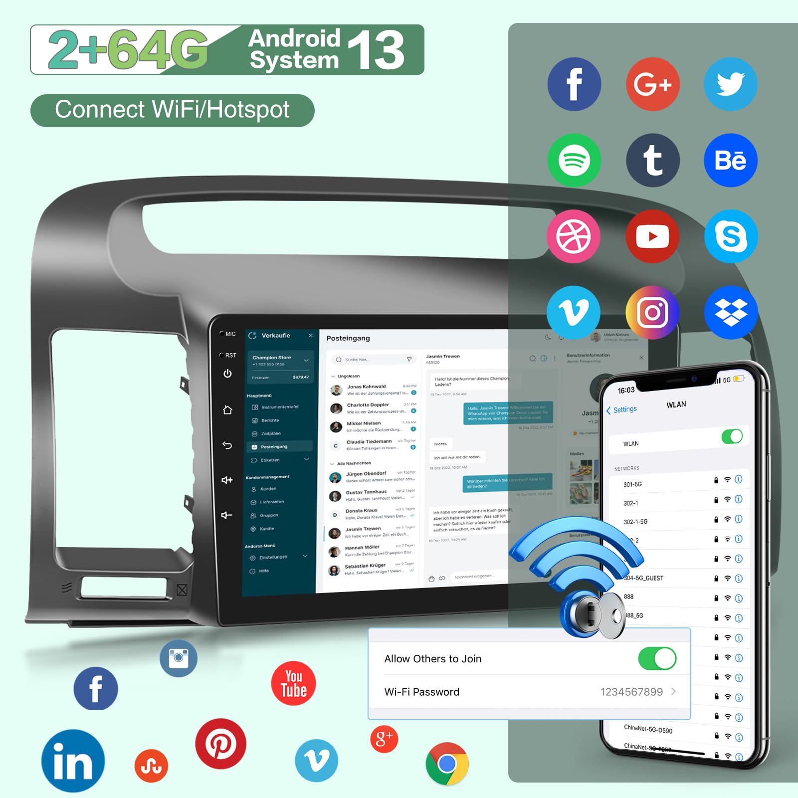 [2G+64G] Android 13 Car Radio For Toyota Camry 2000 2001 2002 2003 2004 2005 2006, 9 Inch Touch Screen Stereo, Carplay/Android A