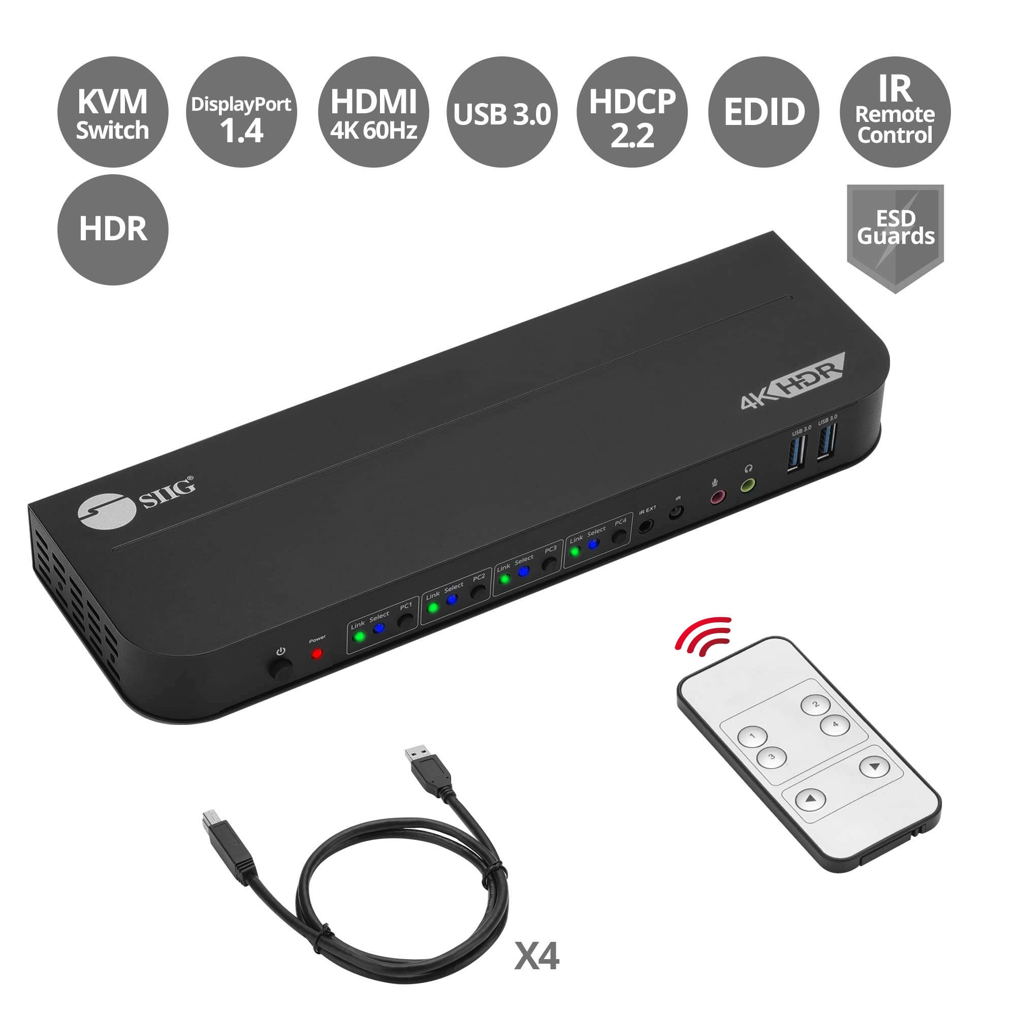 4X1 Dp 4K Kvm Usb 3.0 Switch