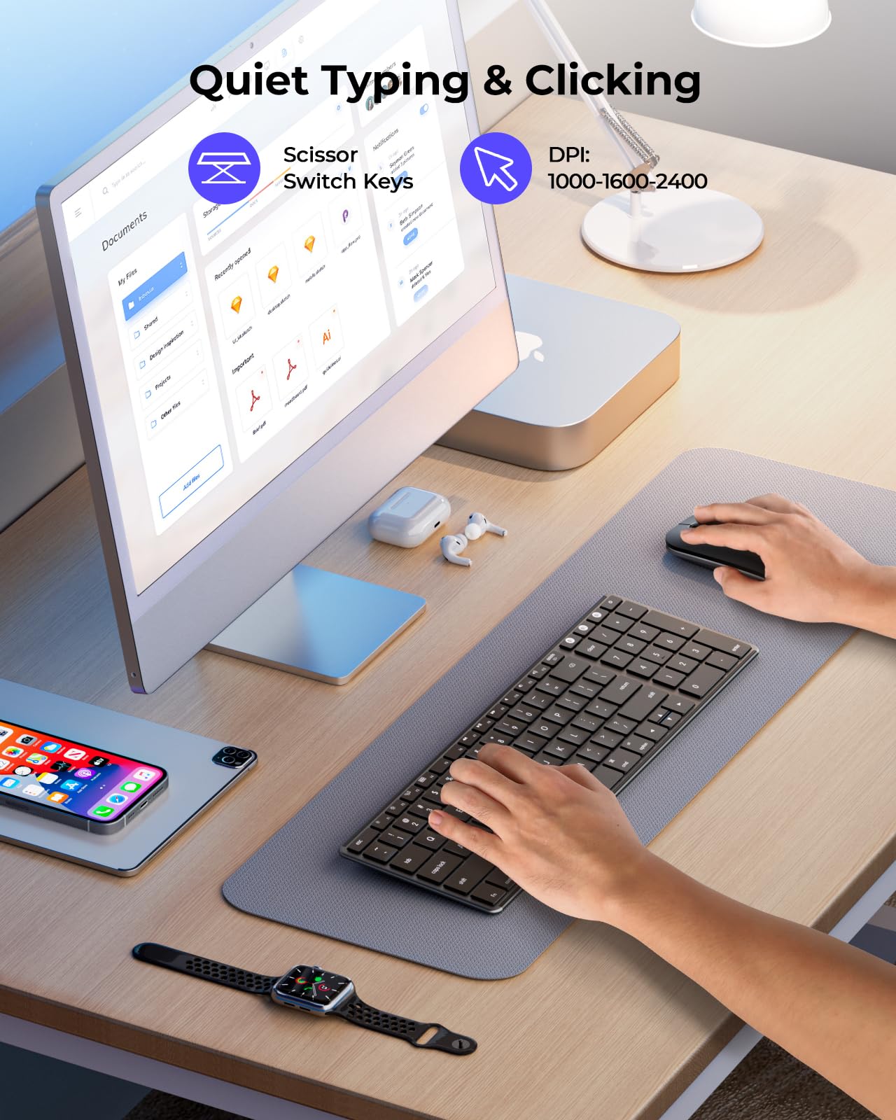 Wireless Bluetooth Keyboard And Mouse For Mac, Multi Device Rechargeable Slim Keyboard And Mouse Stainless Steel Full Size, Compatible With Macbook Pro/Air, Ipad, Imac   Space Gray