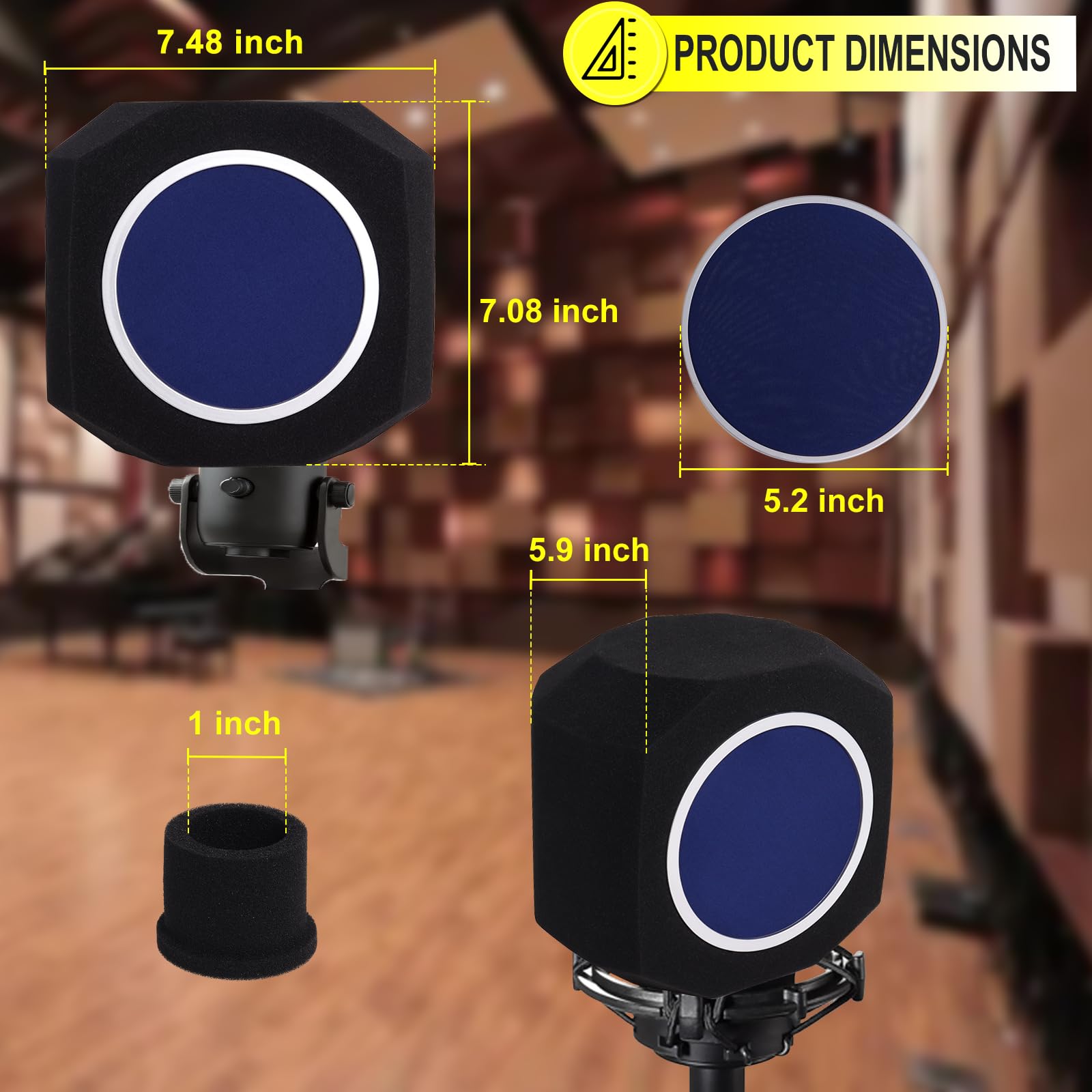 Piwerod Microphone Isolation Ball - Professional Sound-Absorbing Foam Shield for Noise Reduction, Blue, Model 36USFBA107