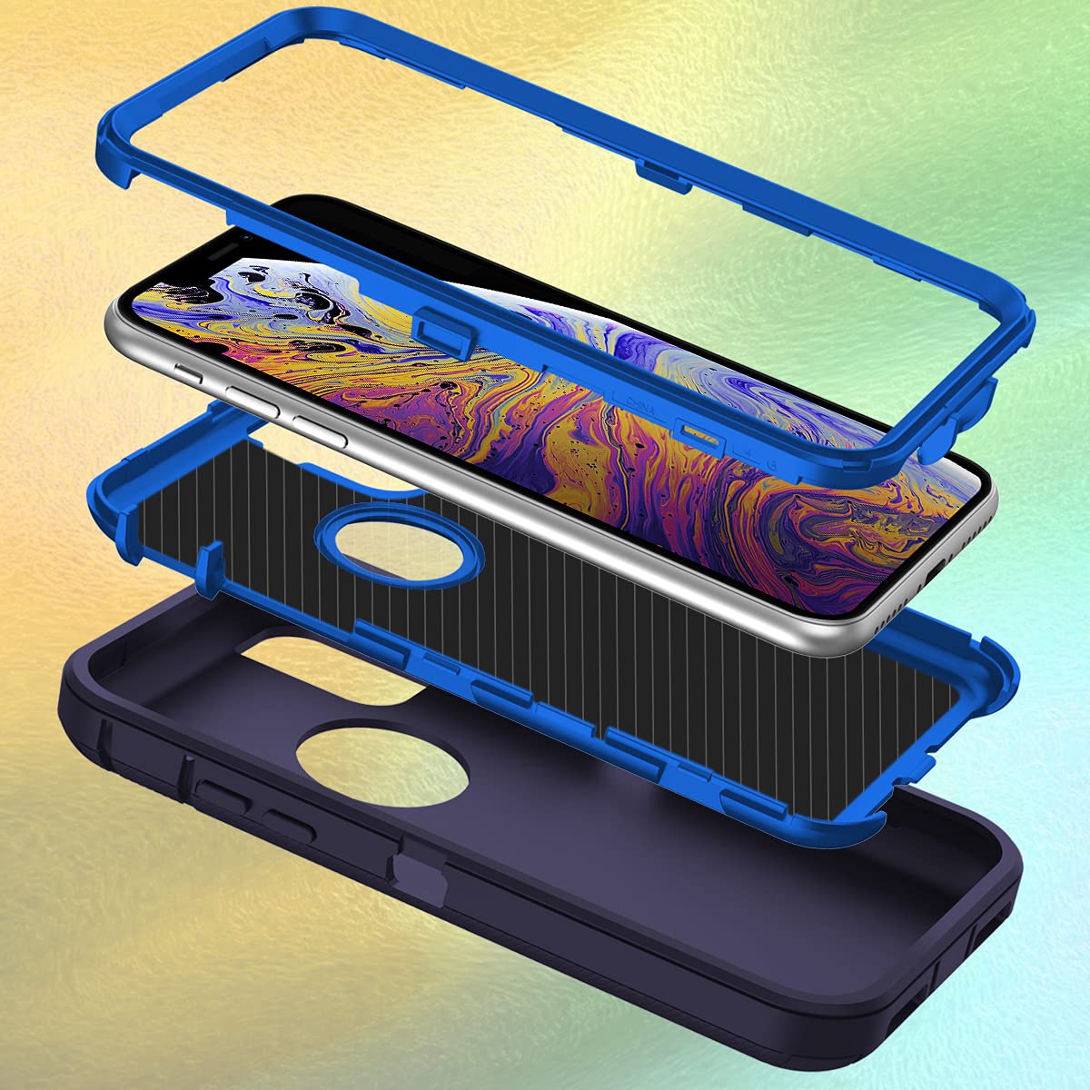 I-HONVA iPhone Xs Max Case Shockproof Dustproof 3-Layer Full Body Rugged Polycarbonate Navy Blue
