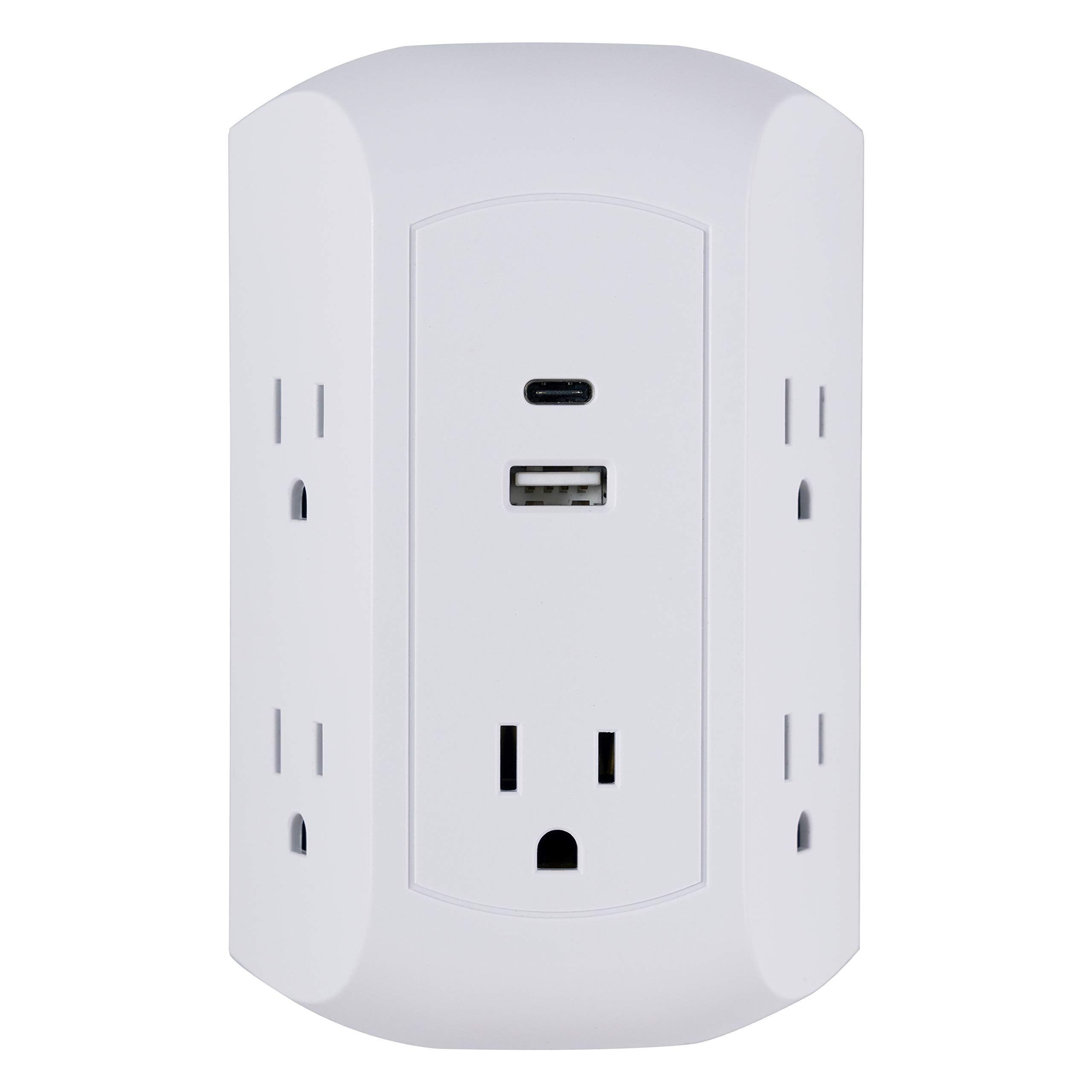 Ge Ultrapro 5 Outlet Extender With Usb And Usb C Port, Surge Protector, Spaced Wall Tap, Side Access, Charging Station, For Ipho