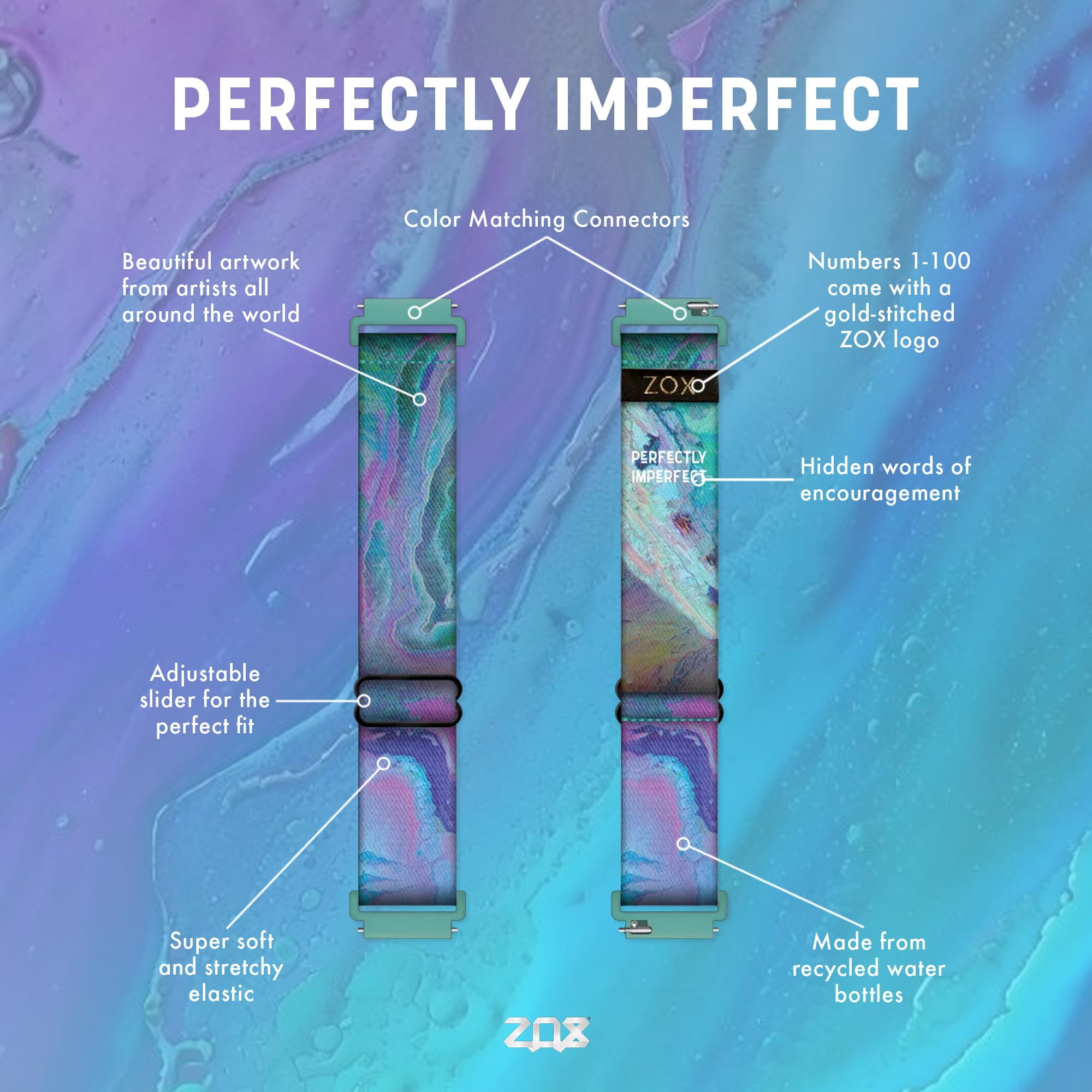 Zox Android Smart Watch Band - Perfectly Imperfect | Soft, Adjustable Elastic Band With Motivational Affirmations And Beautiful