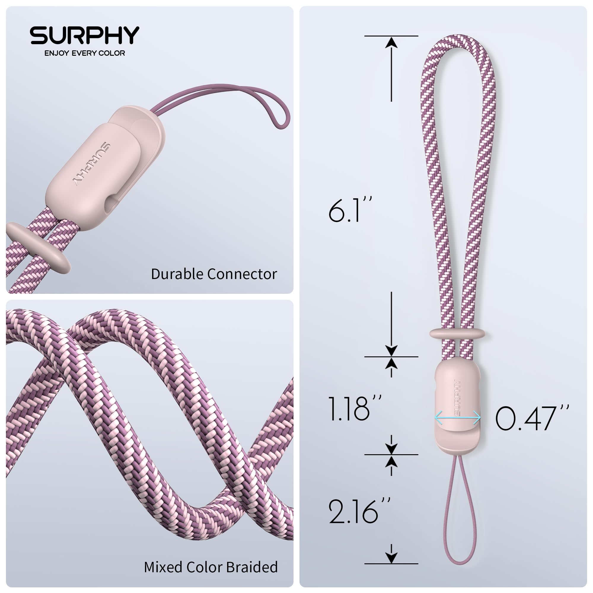 Surphy 2 Pack Lanyard, Phone Strap, Adjustable Phone Lanyard With Two Color Braided, Wrist Strap For Airpods, Camera (Pink & Gra