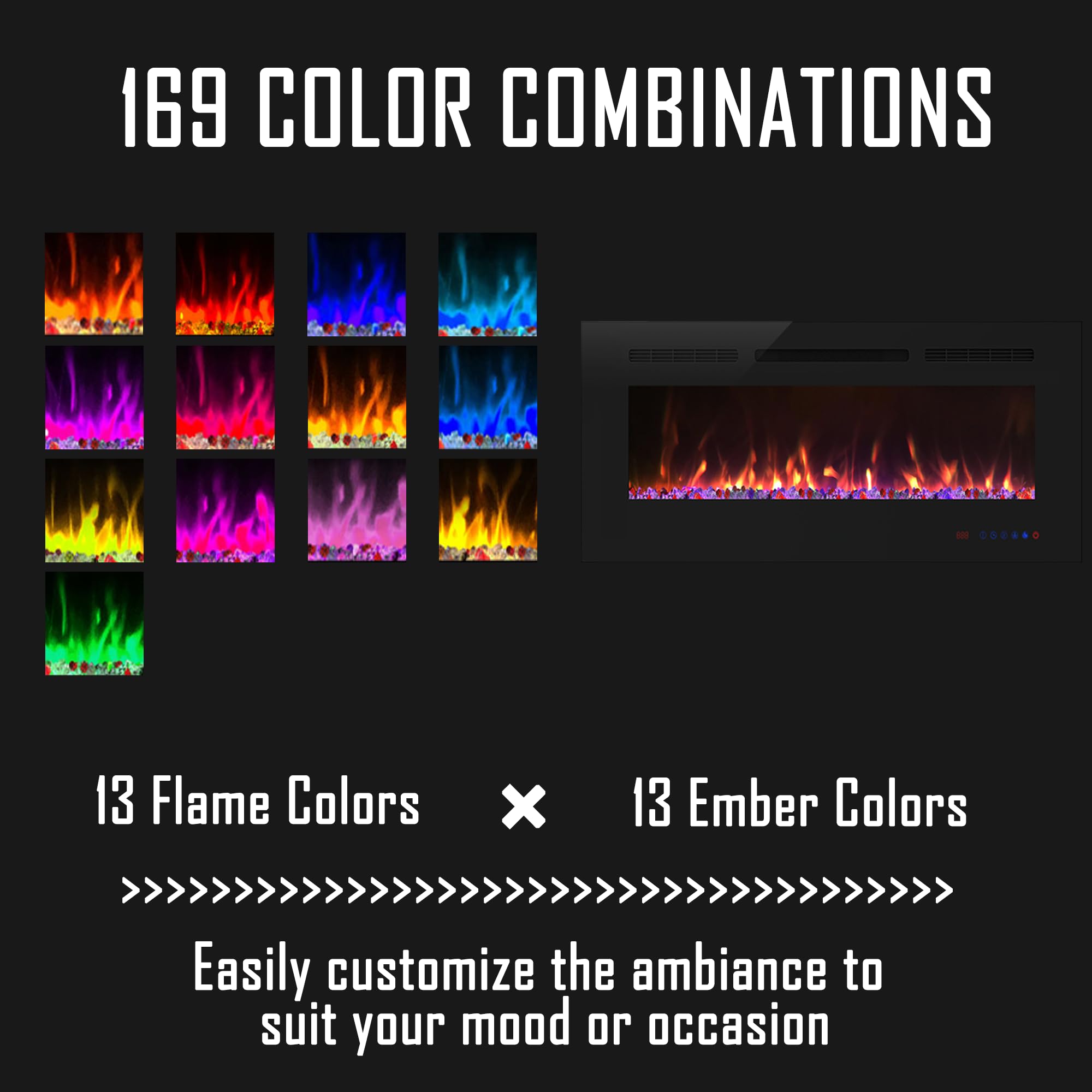 Cheerway 30 Inch Wall Mounted &Recessed In Wall Electric Fireplace With Heater, Linear Wall Fireplace W/Thermostat, Adjustable F