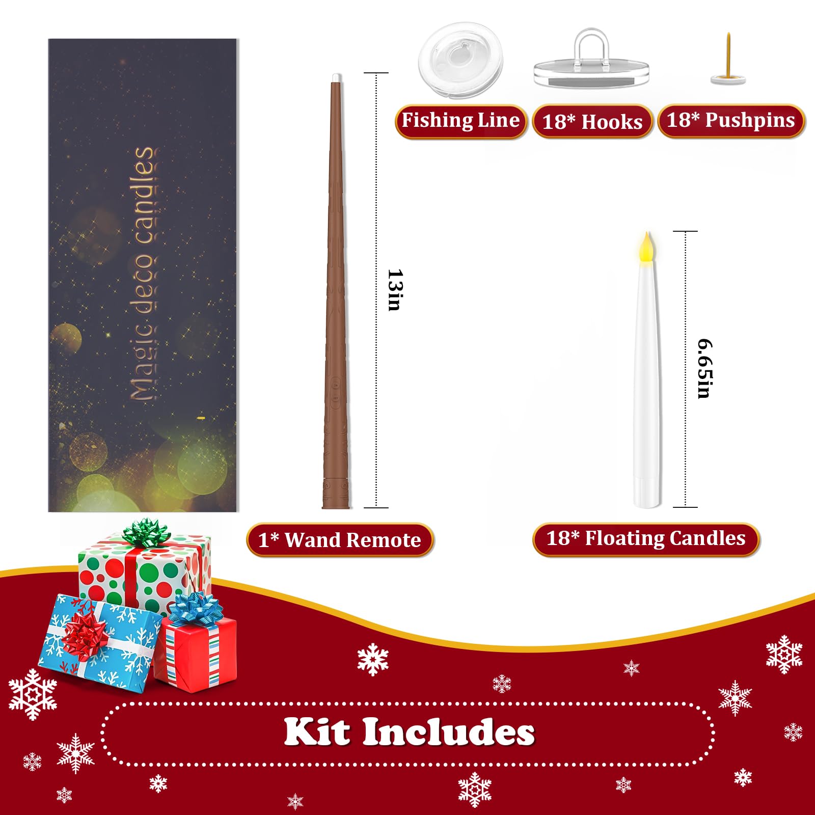 18 Pcs Floating Candles With Wand, Magic Decorations Magic Hanging Candles, Battery Operated Window Candles With Wand Remote, Fl