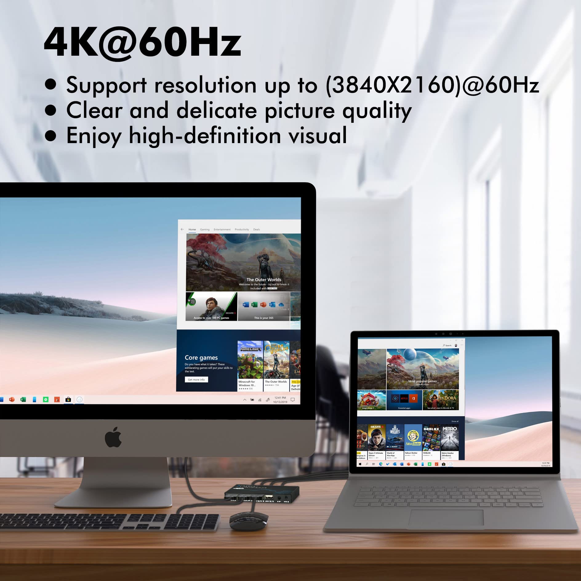 Kvm Switch Displayport, 2 Port Dp Kvm Switch For 1 Hd Monitor 2 Computers To Share 3 Usb 2.0 Device Keyboard Mouse Printer, Supp