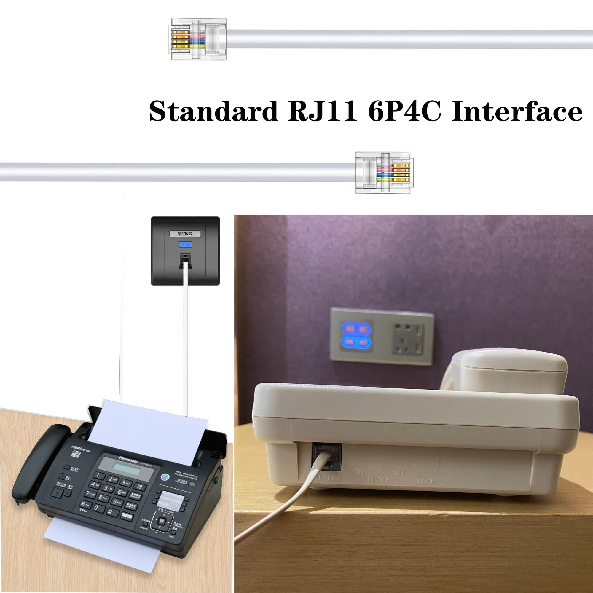 Ubramac 3Pack Phone Telephone Extension Cord 15Ft Cable Line With Standard Rj11 6P4C Plugs For Landline Phone And Fax (15F, Whit