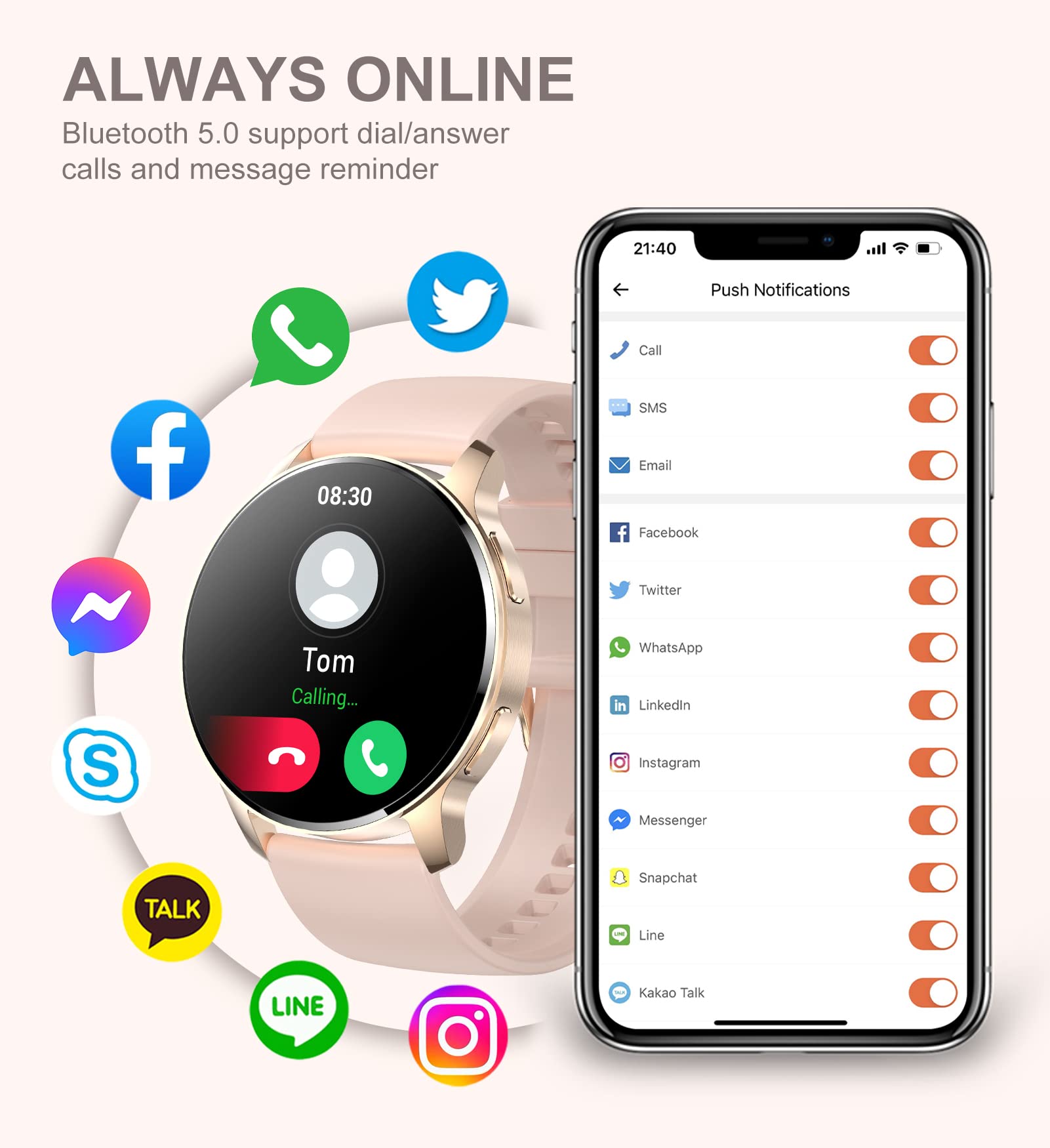 Iaret Smart Watch For Women, Bluetooth Call Fitness Tracker For Android And Ios Phones Waterproof Smartwatch With 1.32'' Hd Full