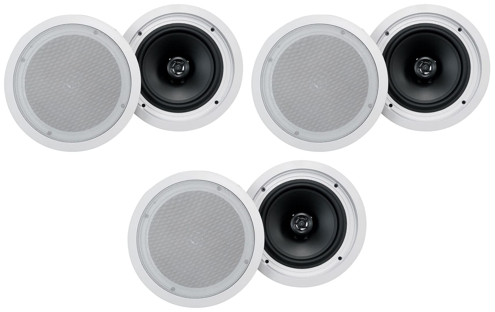 Rockville HC85-16 White 8 in 700W Peak / 240W RMS in-Ceiling Home Theater Speakers, 16 Ohm, Polypropylene Cone, Aimable Tweeter,