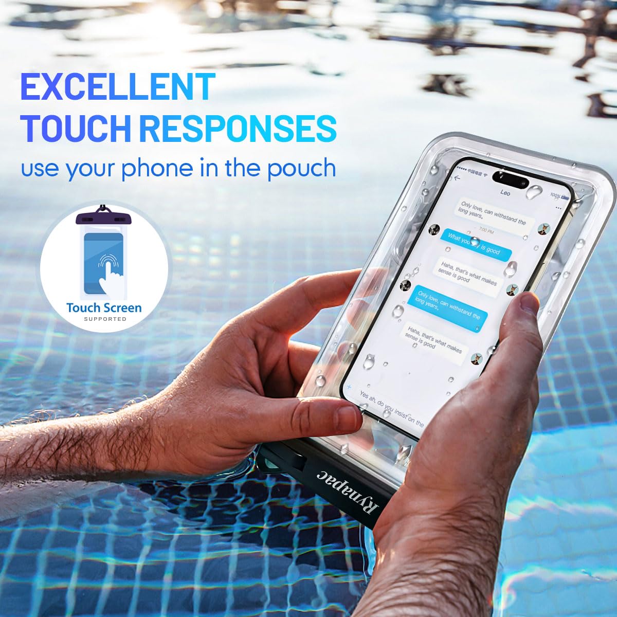 Rynapac Waterproof Phone Pouch   8.5In Waterproof Phone Case With Lanyard, Ipx8 Cell Phone Dry Bag Beach Essentials For Iphone 1