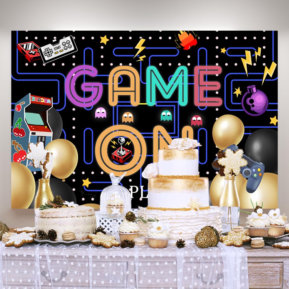 Lofaris Game On Backdrop Video Game For Boys Birthday Photography Background Colorful Lights Party Supplies Kids Adults Gaming P