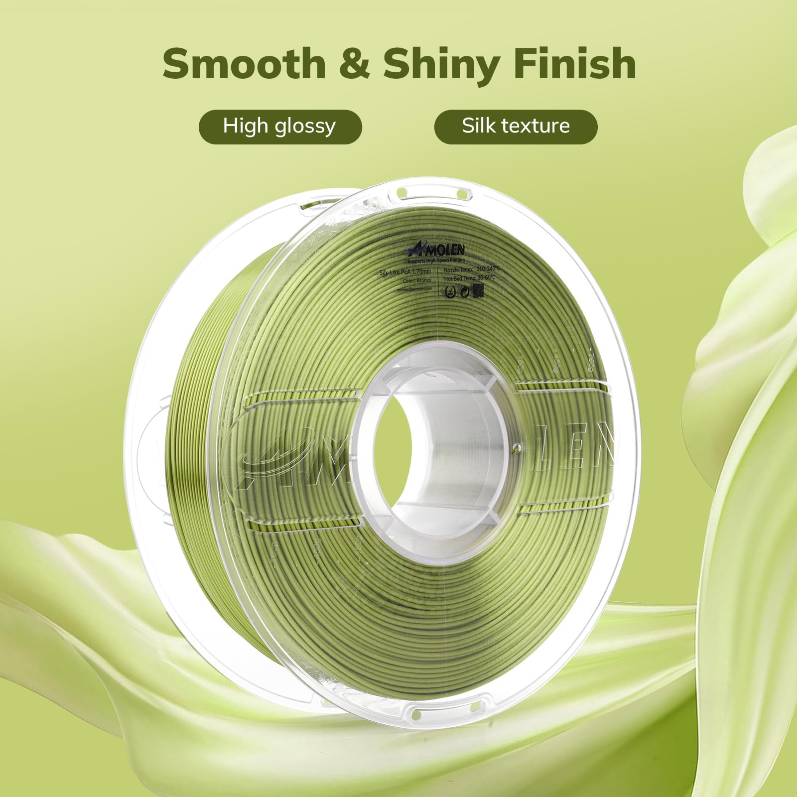 Amolen Silk Pla 3D Printer Filament, Shiny Silk Bronze Green Pla Filament 1.75Mm, High Speed 3D Printing Pla Filament For Most F