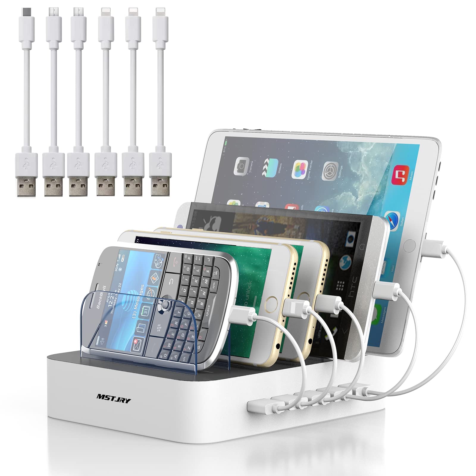 Charging Station for Multiple Devices, MSTJRY 5 Port Multi USB-A Charger Station with Power Switch Designed for iPhone iPad Cell