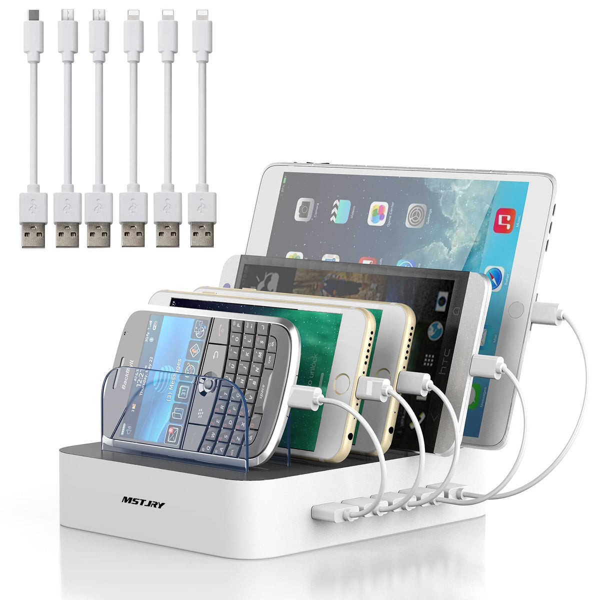 Charging Station For Multiple Devices, Mstjry 5 Port Multi Usb A Charger Station With Power Switch Designed For Iphone Ipad Cell