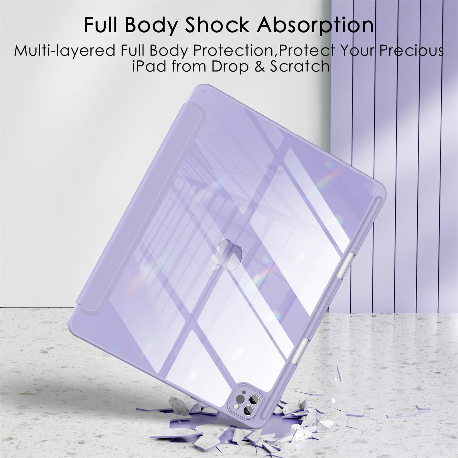 Soke Case For Ipad Air 13 M2 2024/Pro 12.9 (6Th/5Th/4Th Generation, 2022/2021/2020)   Pencil Holder+Auto Sleep/Wake+Camera Protection, Shockproof Back Cover For Ipad Pro 12.9 Inch, Lavender Purple